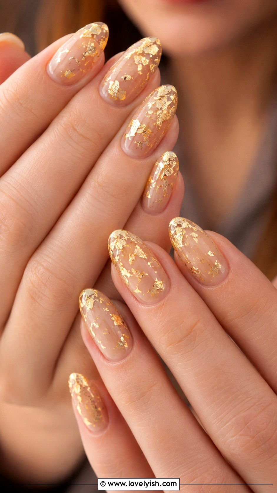Gold Foil Nude Nail Extensions - 48 nail extensions - 48 nail extensions