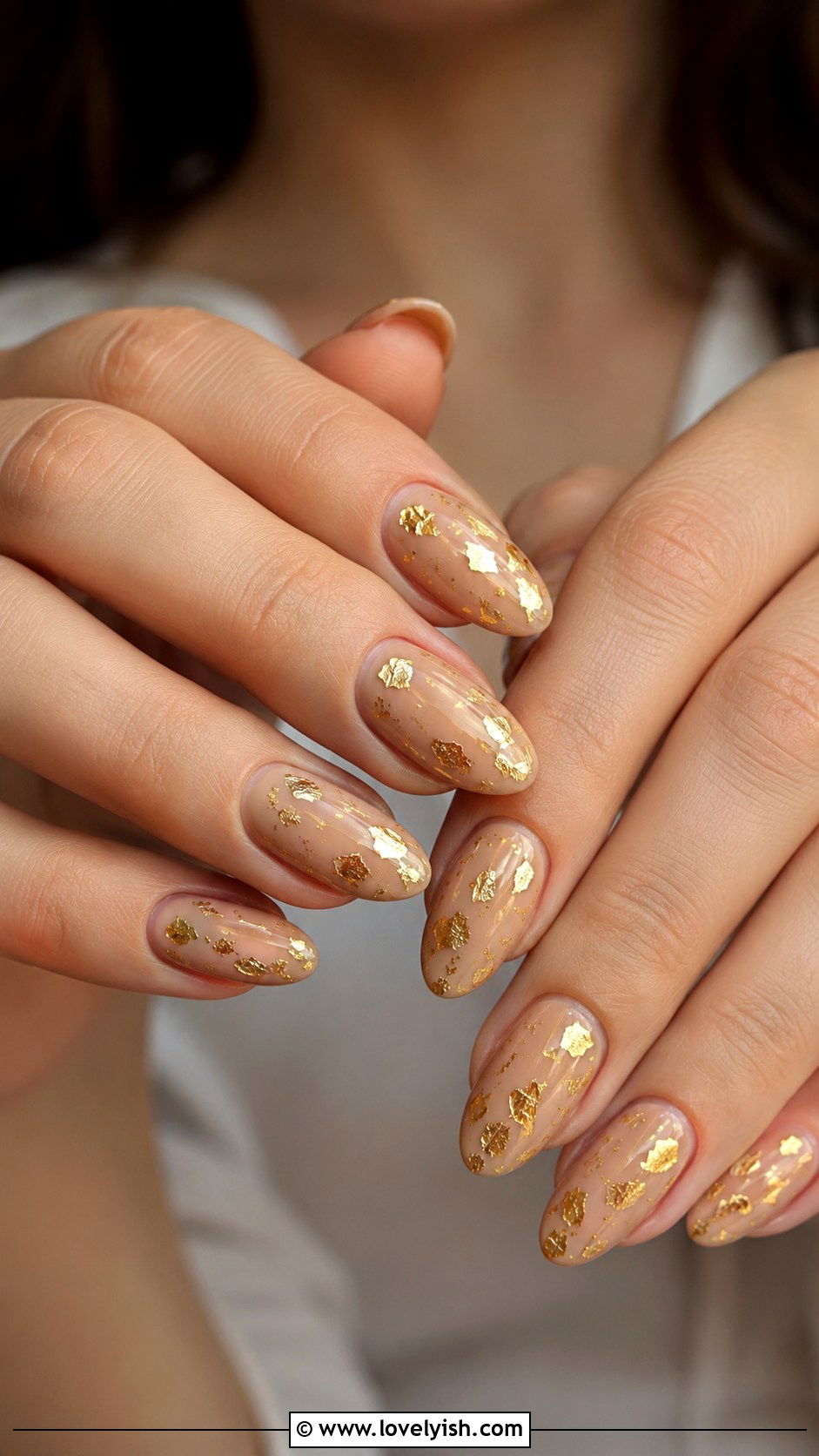 Gold Foil Nude Nails - 50 may nails - 50 may nails