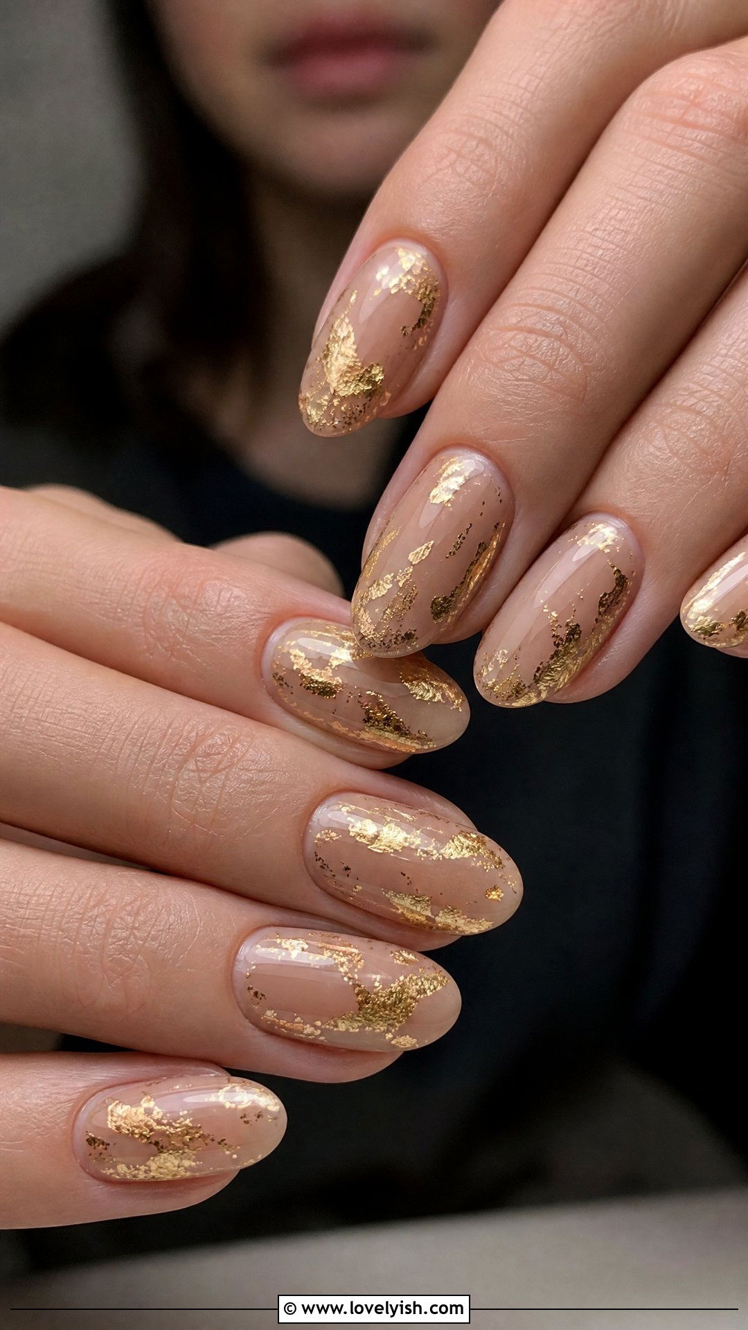 Gold Foil Nude Nails - 37 nails art ideas - 37 nails art ideas