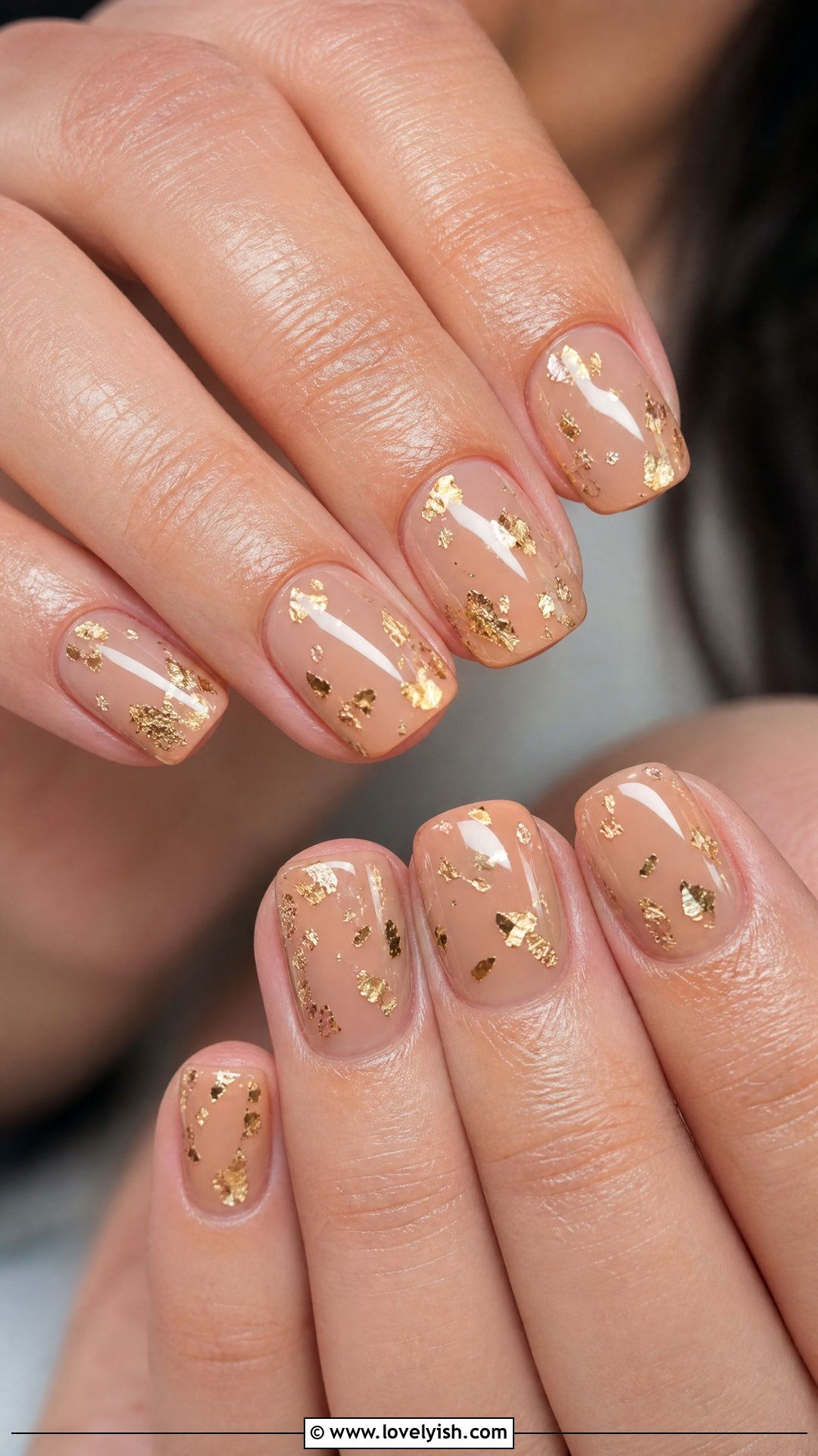 Gold Foil Nude Nails - 25 holiday nail designs - 25 holiday nail designs