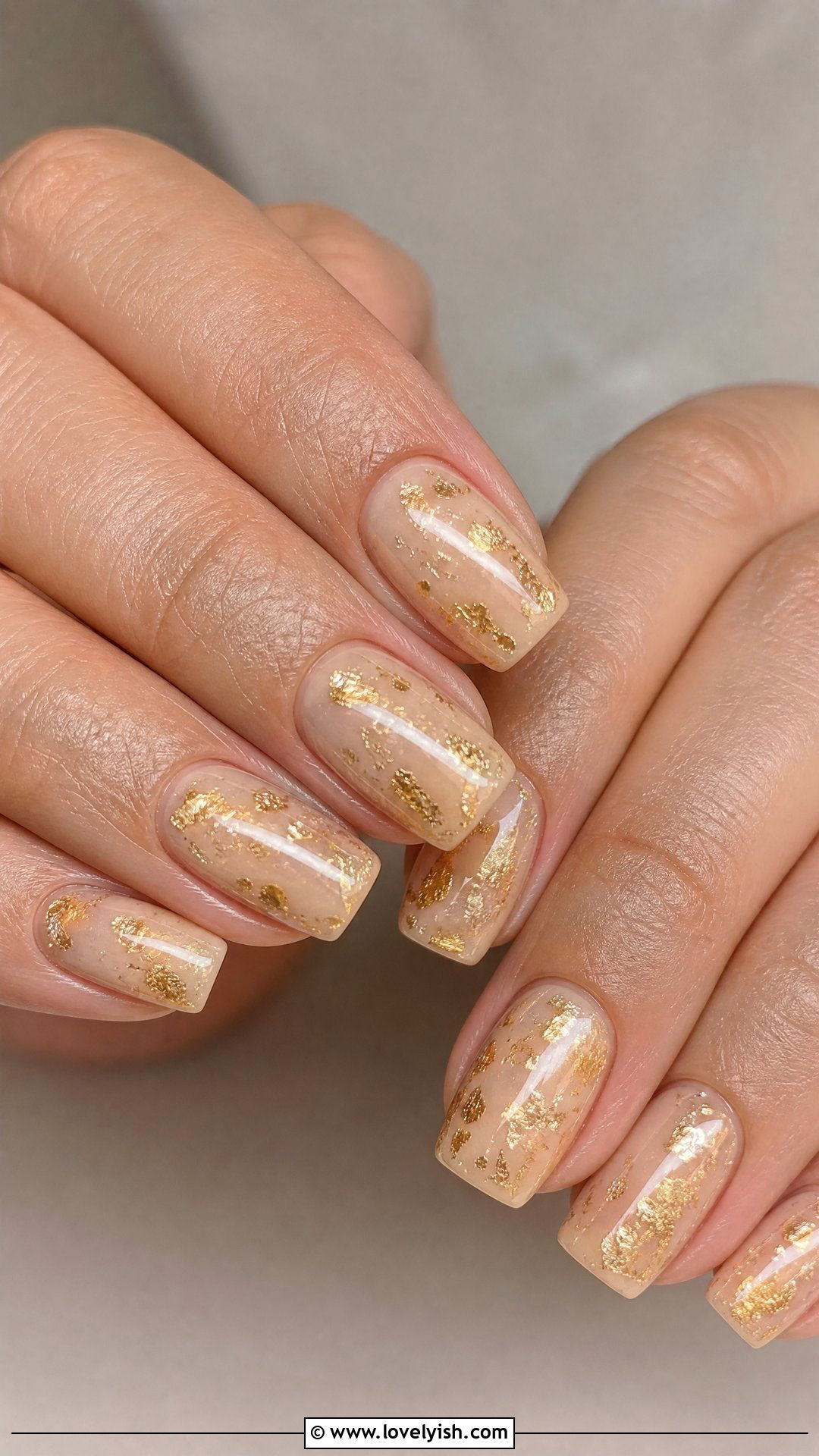 Gold Foil Nude Short Coffin Nails - 50 short coffin nails - 50 short coffin nails