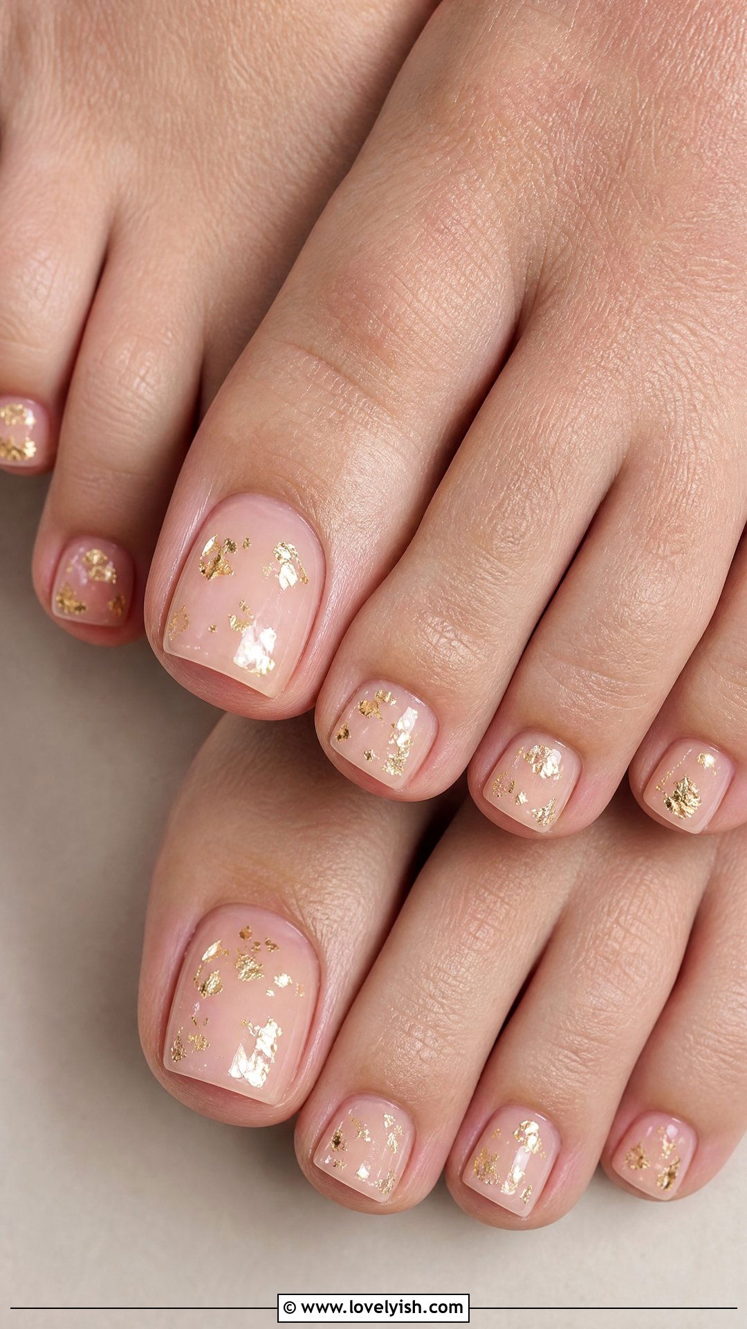 Gold Foil Nude Toe Nails - 50 summer toe nails - 50 summer toe nails