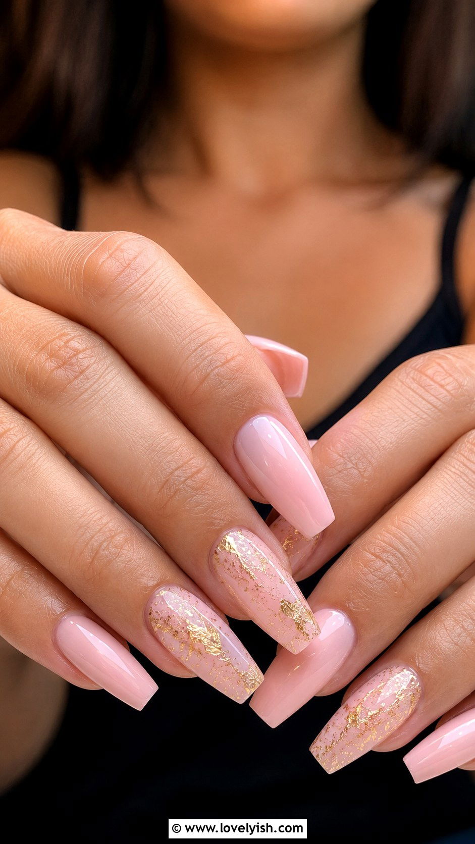 Gold Foil Pastel Pink Nails - 50 baby shower nails - 50 baby shower nails