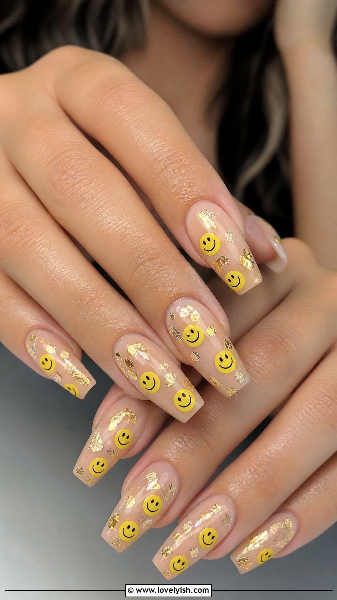 Gold Foil Smiley Face Nails - 50 smiley face nails - 50 smiley face nails