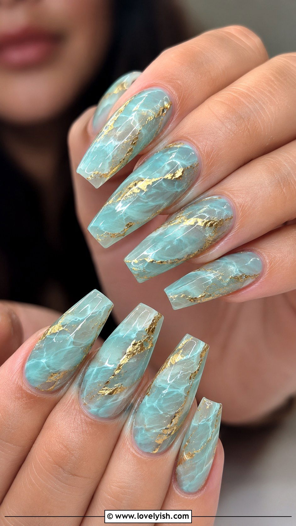 Gold Foil Wave Ocean Nails - 50 ocean nails - 50 ocean nails