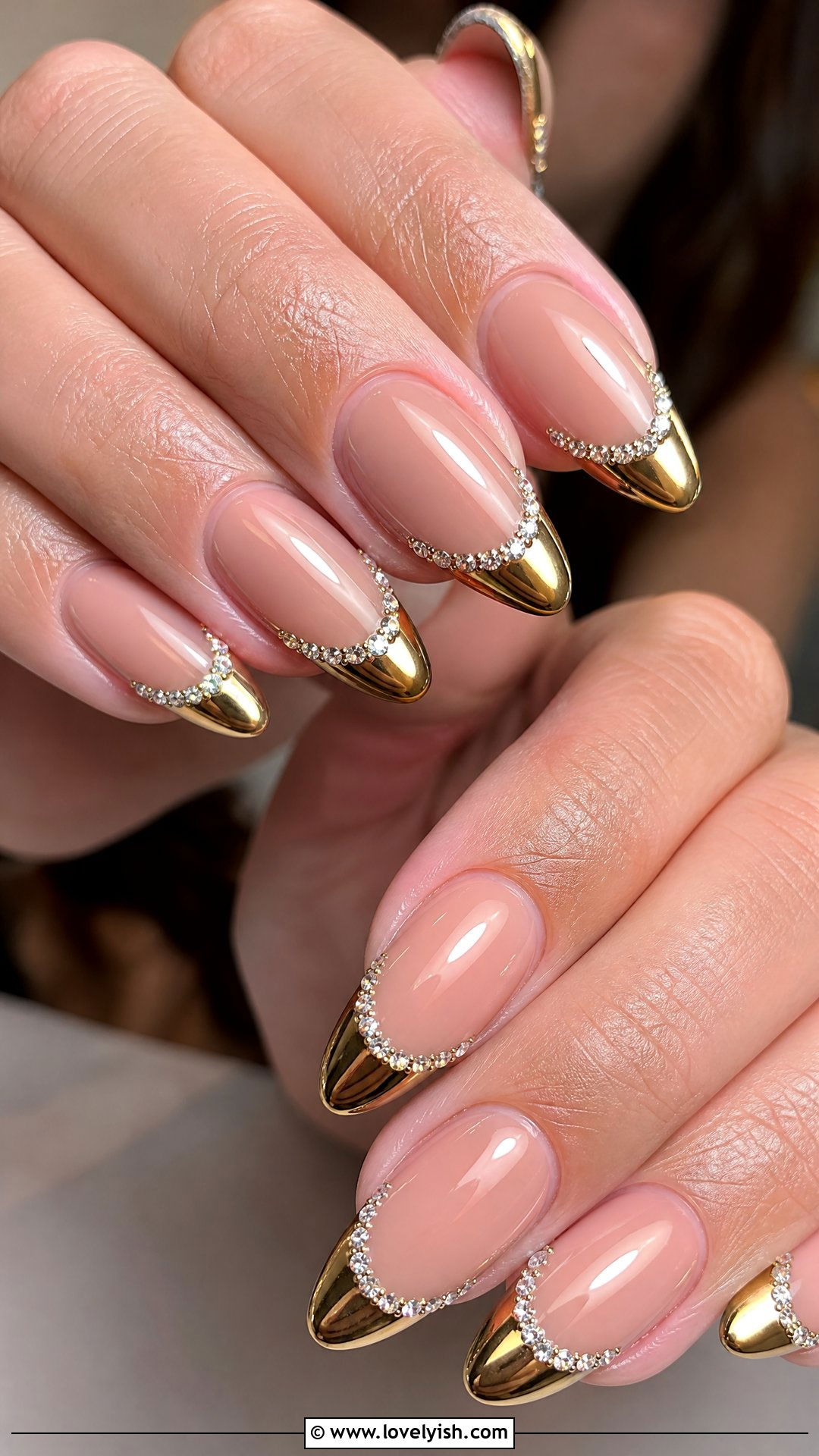 Gold French Tip Diamond Nails - 50 diamond nails - 50 diamond nails