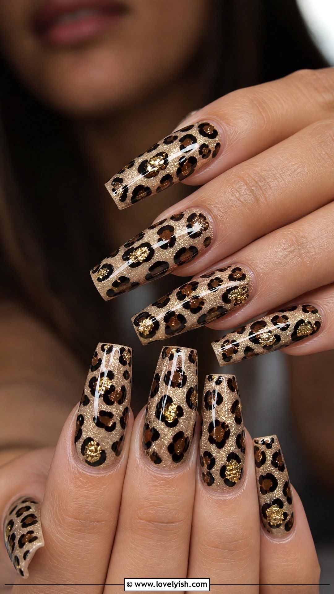 Gold Glitter Leopard Print Nails - 50 leopard print nails - 50 leopard print nails