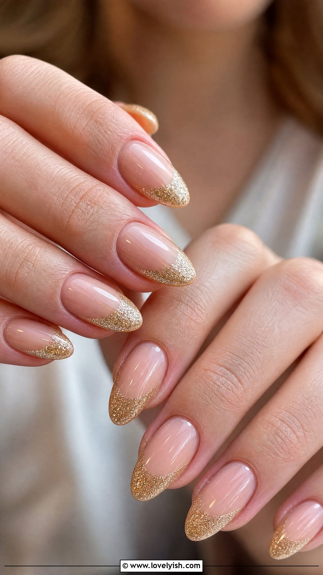 Gold Glitter Tip Gel Nails - 50 gel manicure - 50 gel manicure
