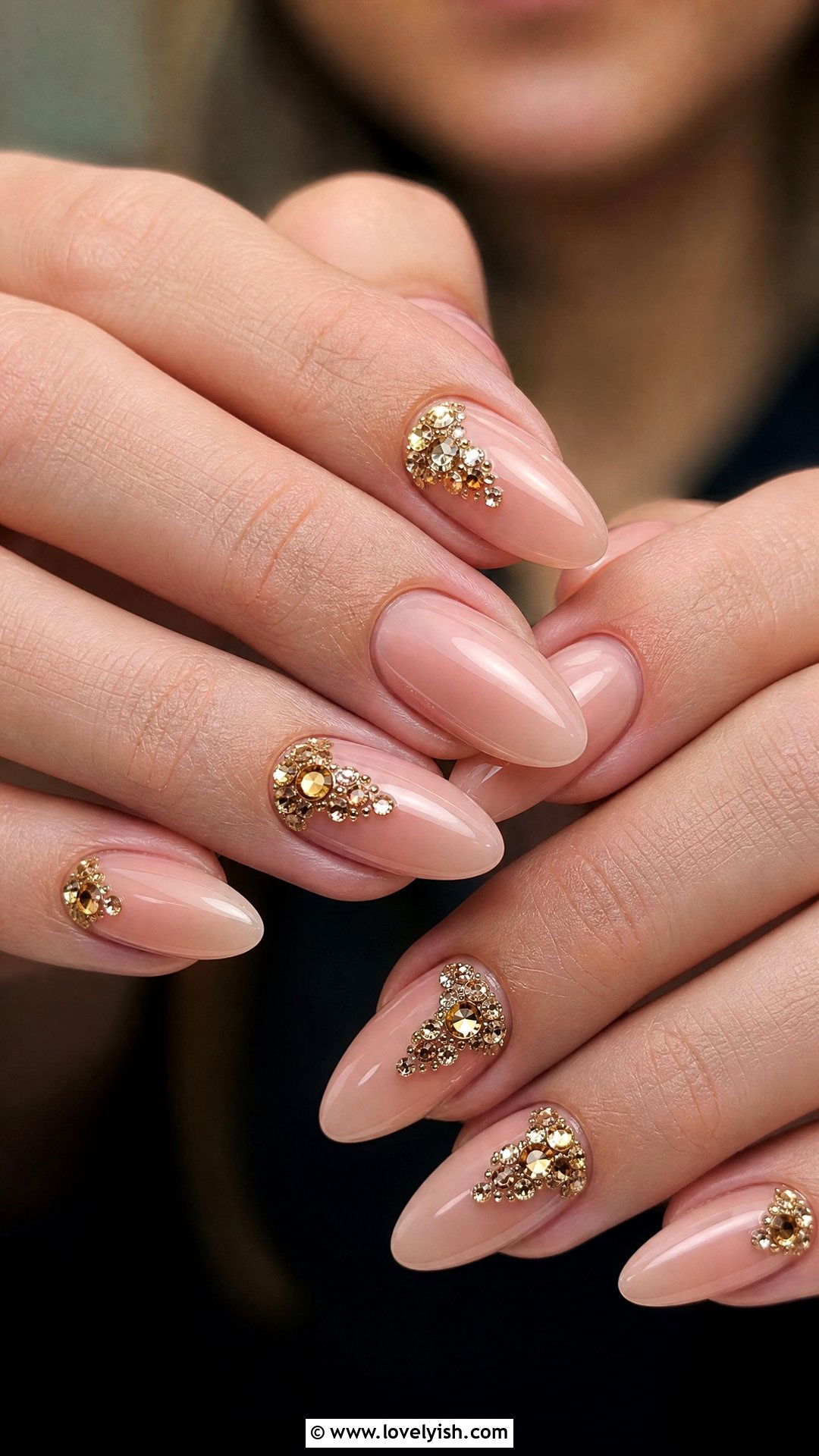 Gold Rhinestone Cluster Nails - 25 gold nail designs - 25 gold nail designs