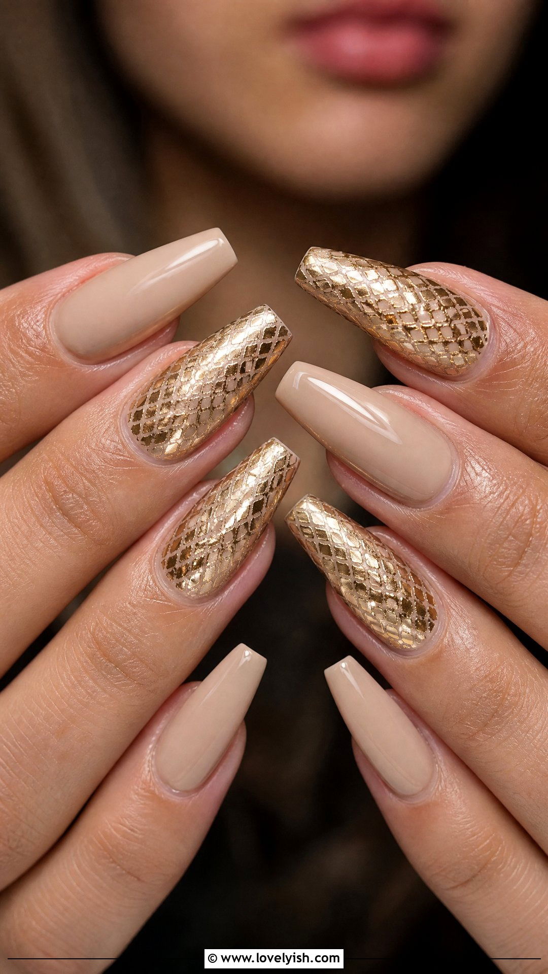 Gold Snakeskin Print Nails - 25 gold nail designs - 25 gold nail designs