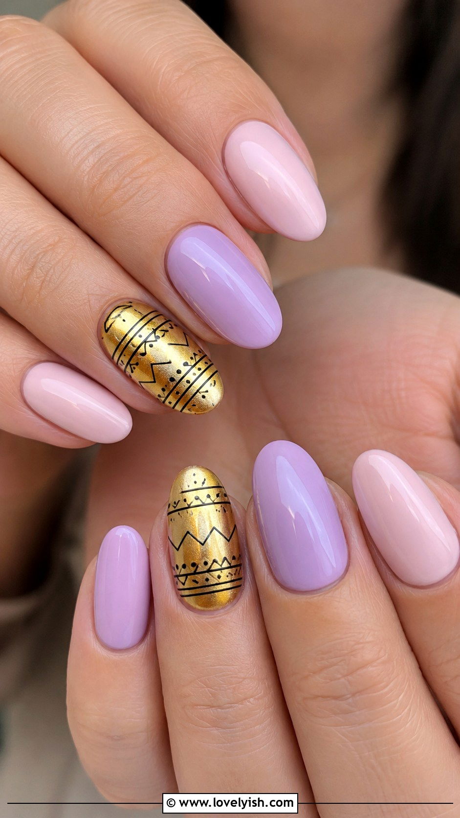Golden Easter Egg Accent Nails - 31 easter nail designs 2026 - 31 easter nail designs 2026