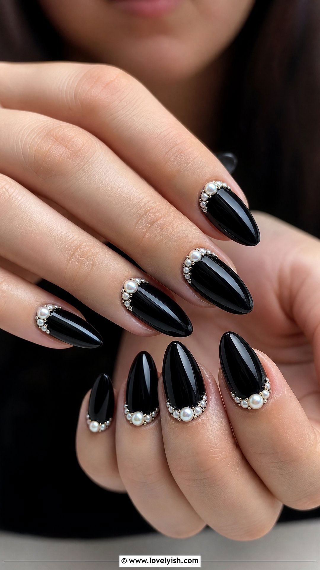 Goth Almond Nails with Pearls - 50 goth nails - 50 goth nails