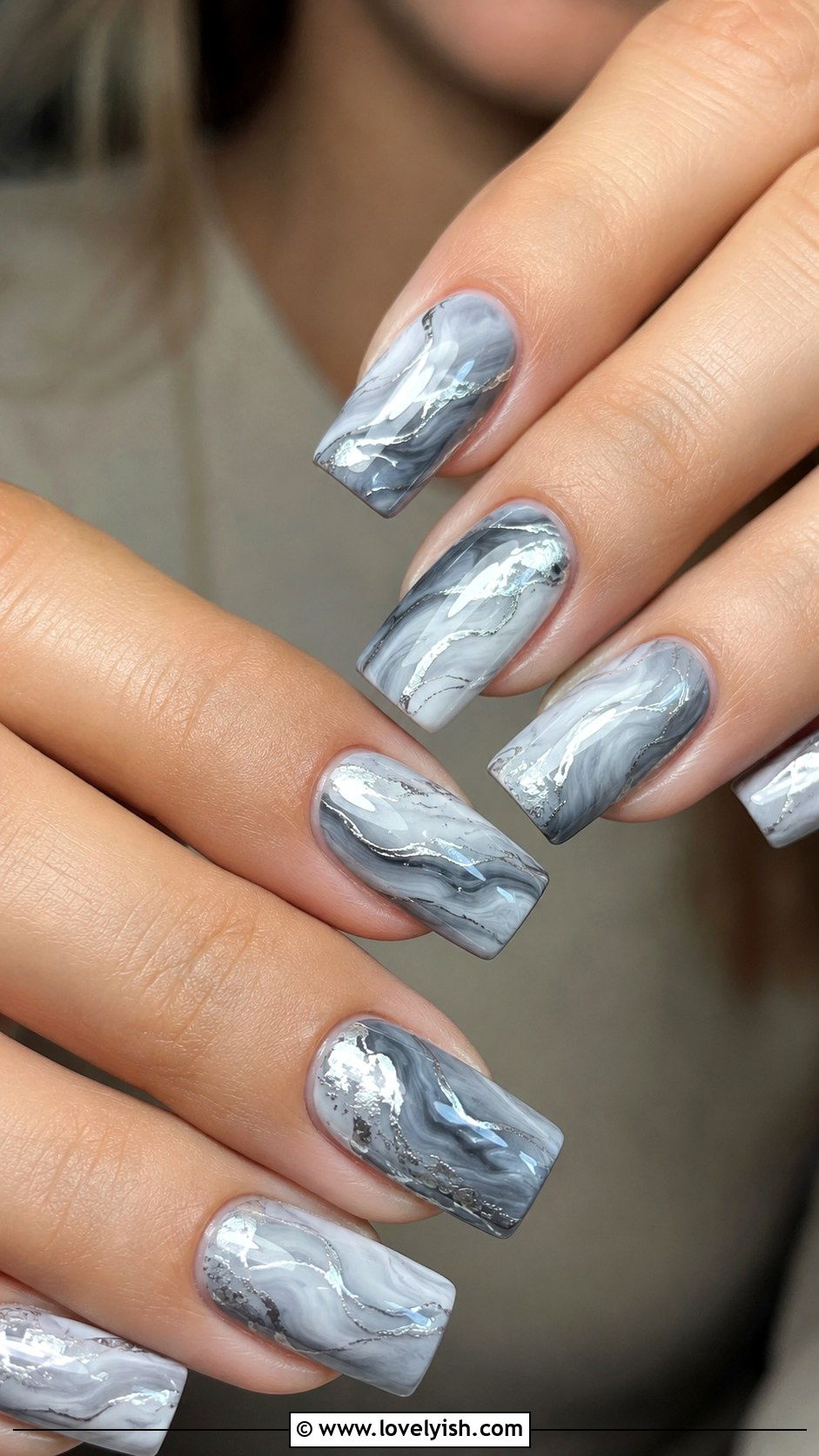 Gray And Silver Marble Nails - 38 marble nail designs - 38 marble nail designs