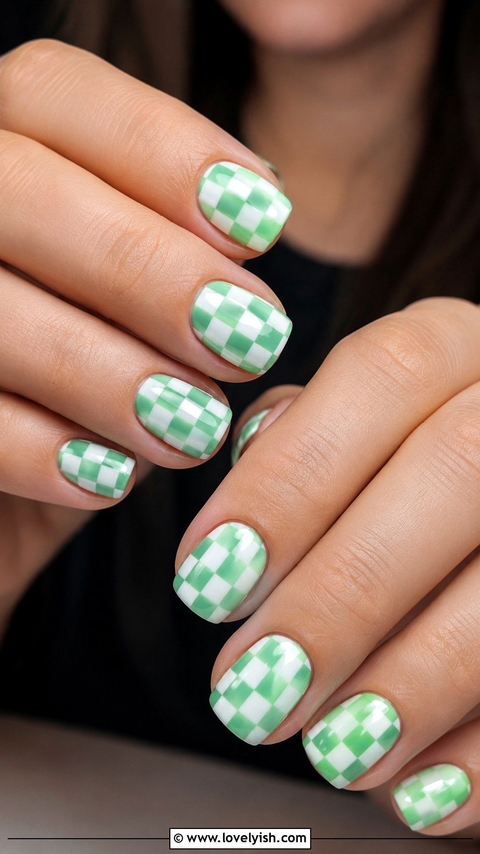 Green Checkerboard Nails - 38 green nail designs - 38 green nail designs