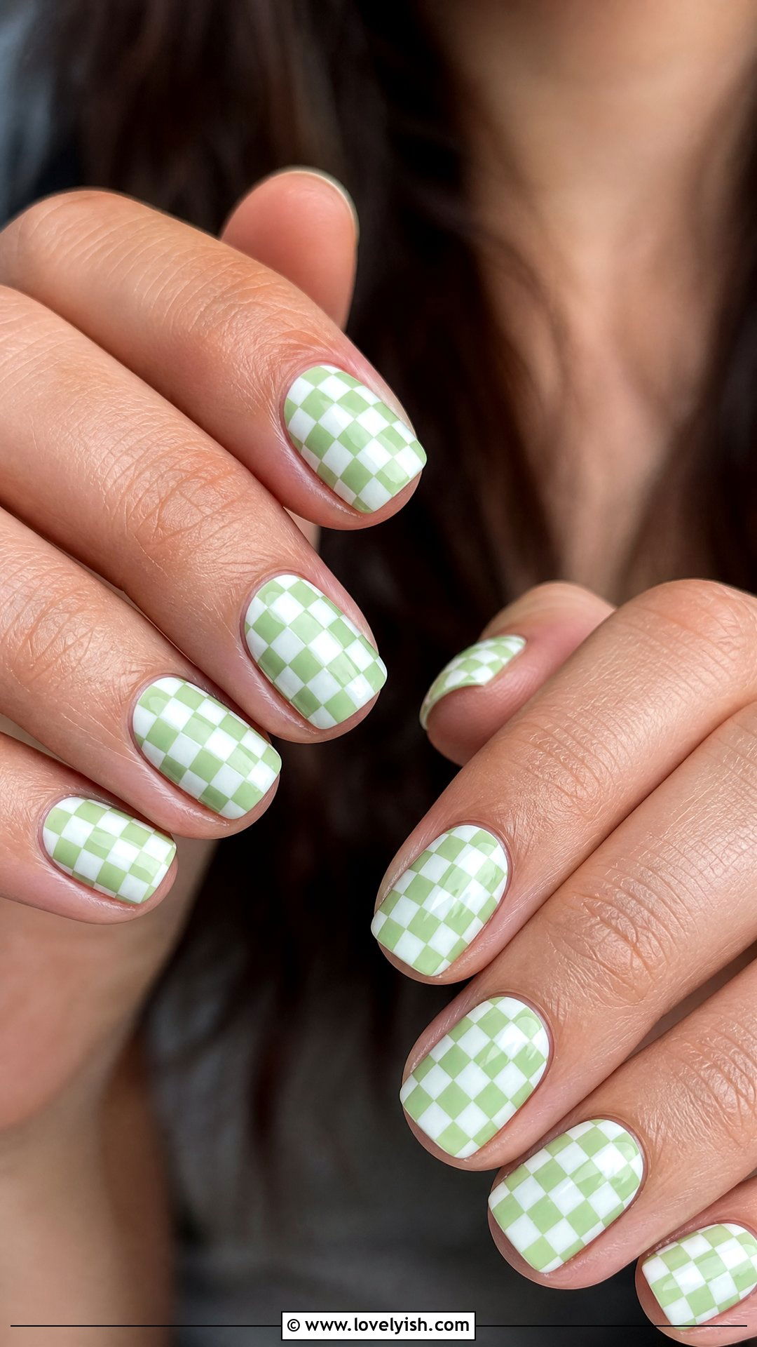 Green Checkered Nails - 50 spring nails - 50 spring nails