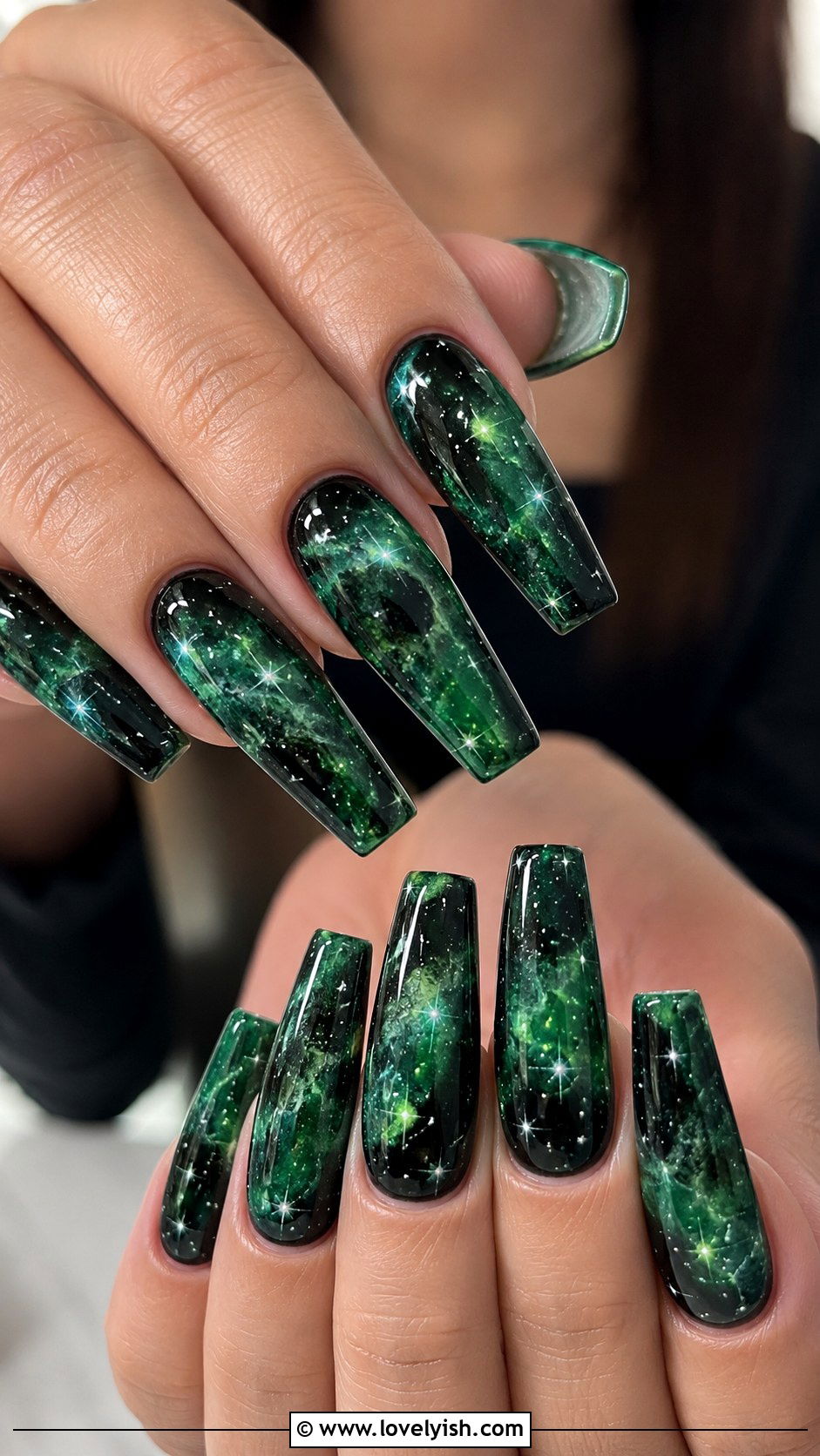 Green Galaxy Nails - 50 green nails - 50 green nails