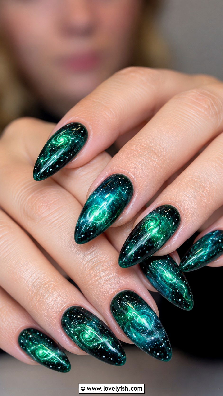 Green Galaxy Nails - 38 green nail designs - 38 green nail designs