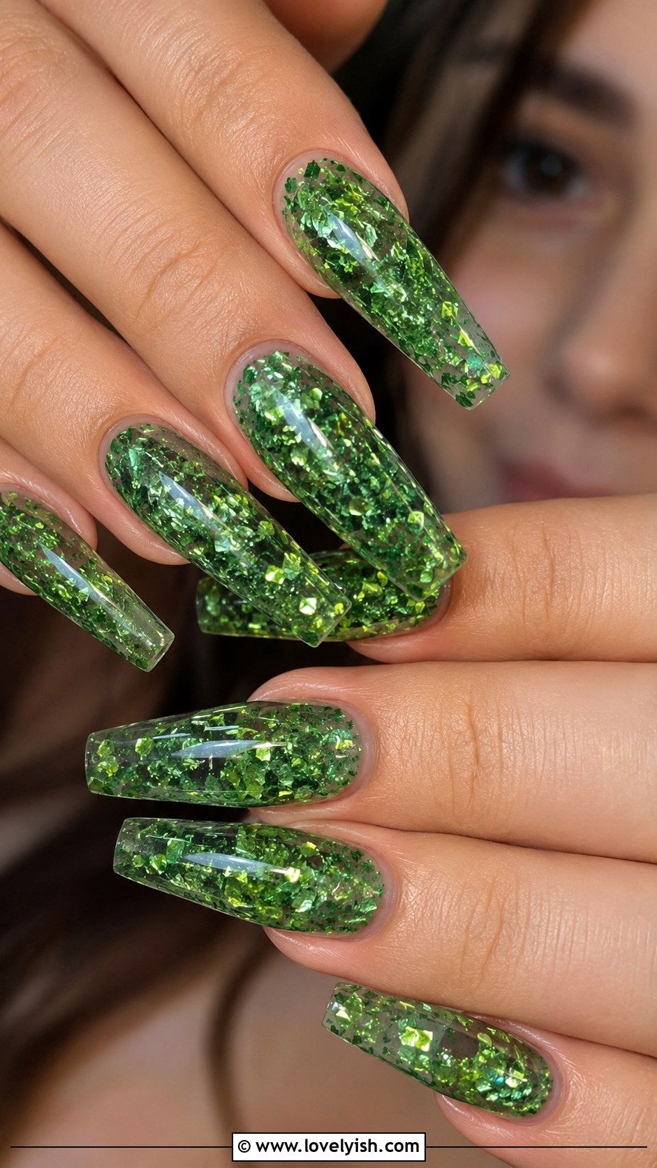 Green Glitter Encapsulated Nails - 50 green nails - 50 green nails