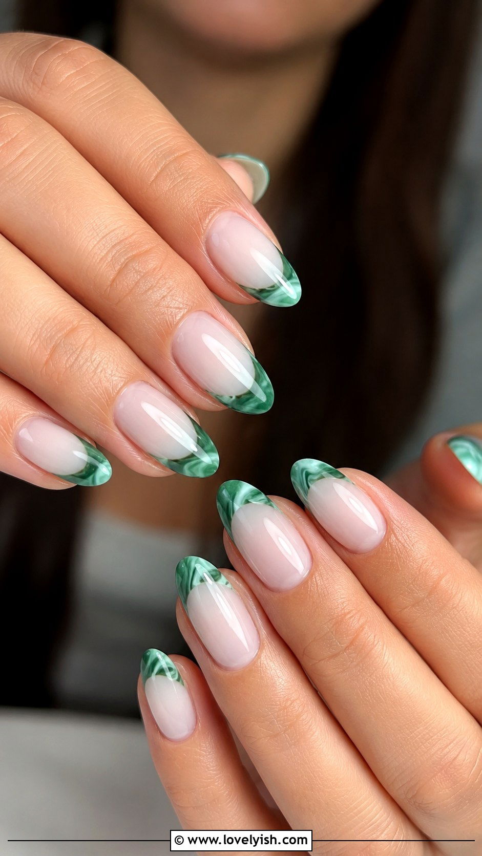 Green Marble French Tip Nails - 38 green nail designs - 38 green nail designs