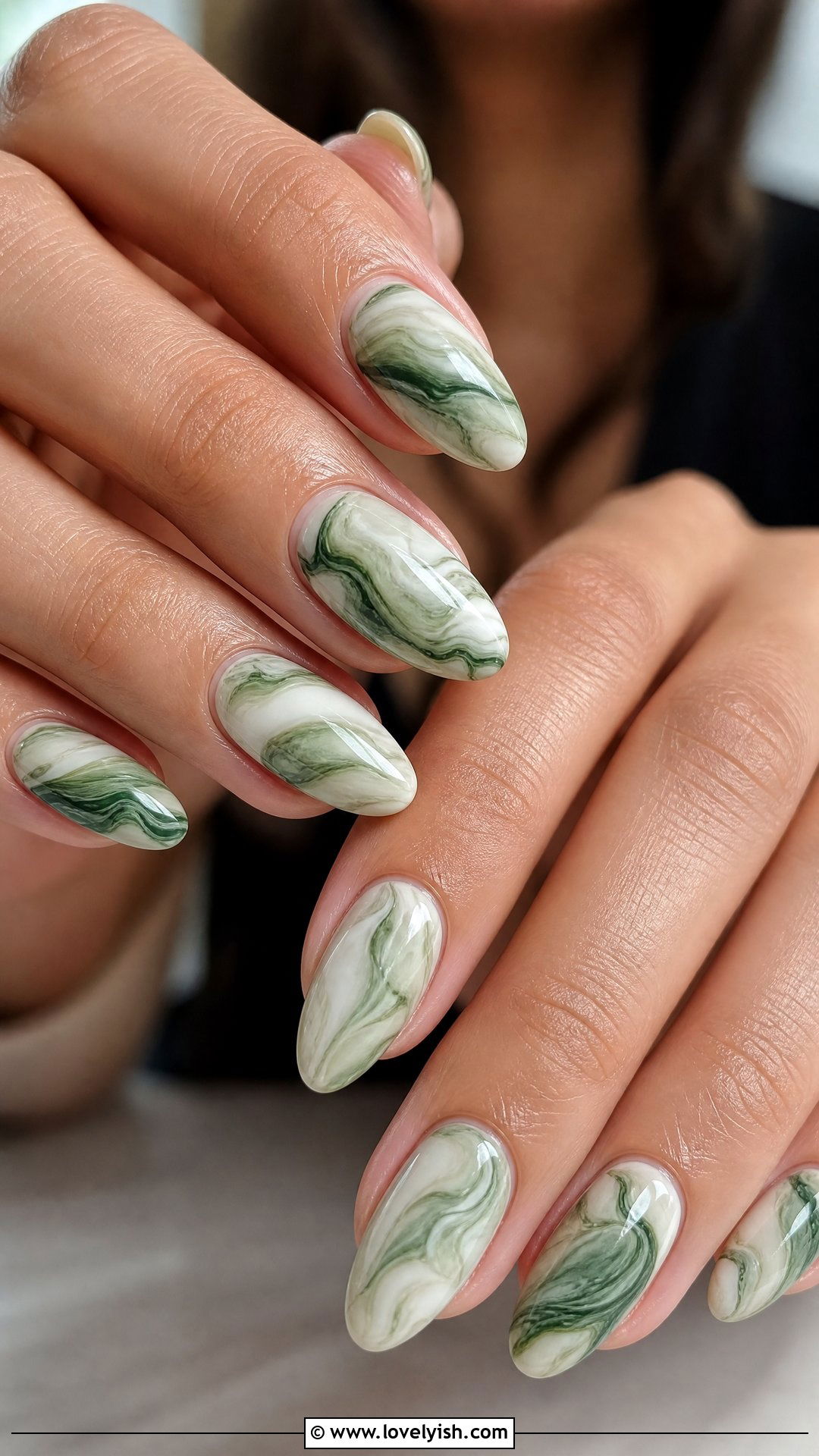 Green Marble Swirl Nails - 44 nails designs - 44 nails designs