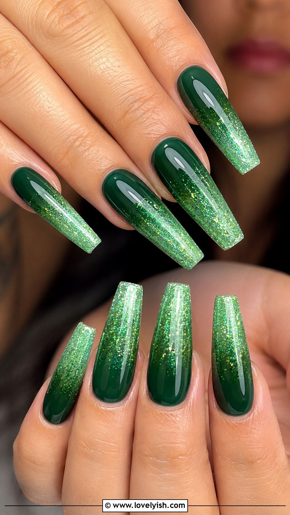 Green Ombre Glitter Nails - 38 green nail designs - 38 green nail designs