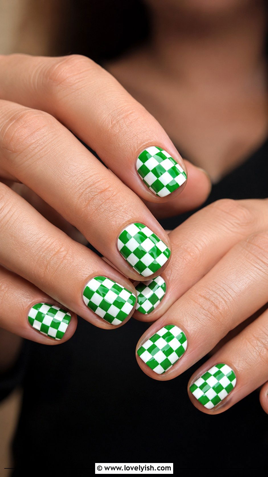 Green and White Checkerboard Nails - 25 green nail design ideas - 25 green nail design ideas