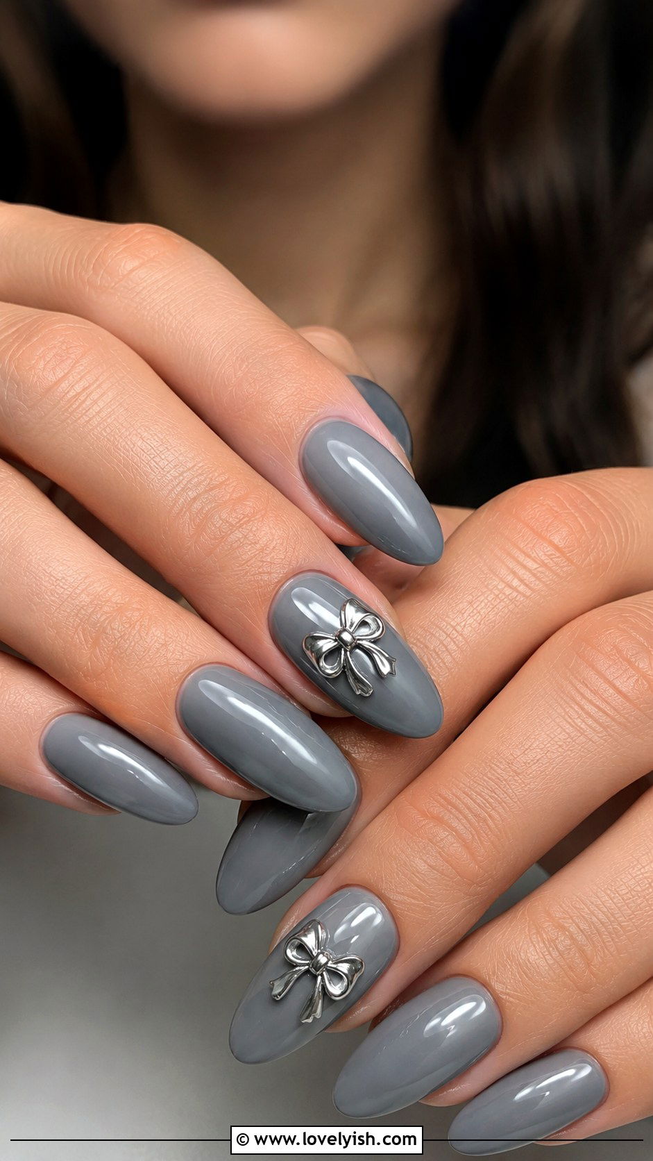 Grey 3D Bow Accent Nails - 50 grey nail designs - 50 grey nail designs
