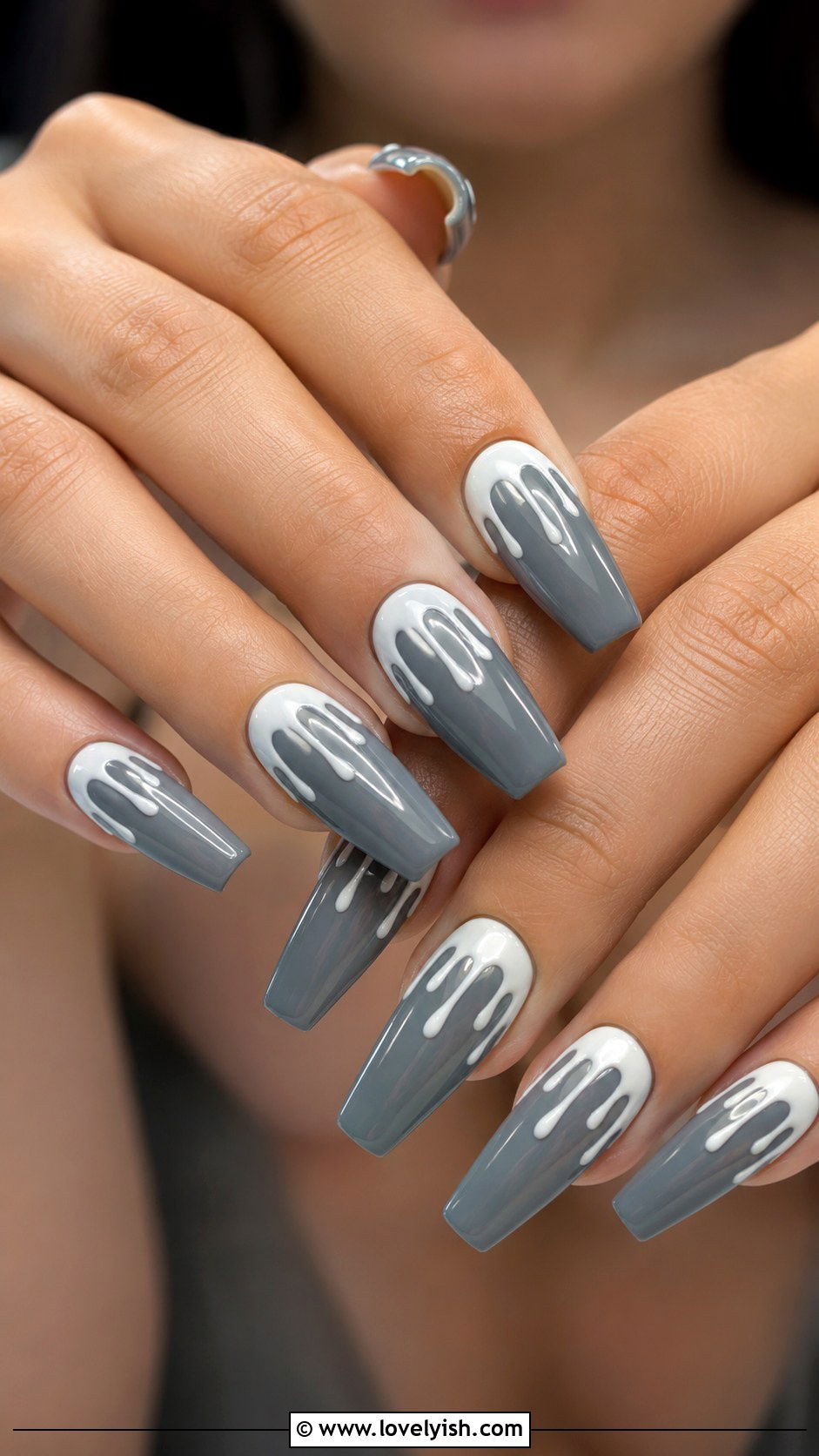 Grey Abstract Brushstroke Nails - 50 grey nail designs - 50 grey nail designs