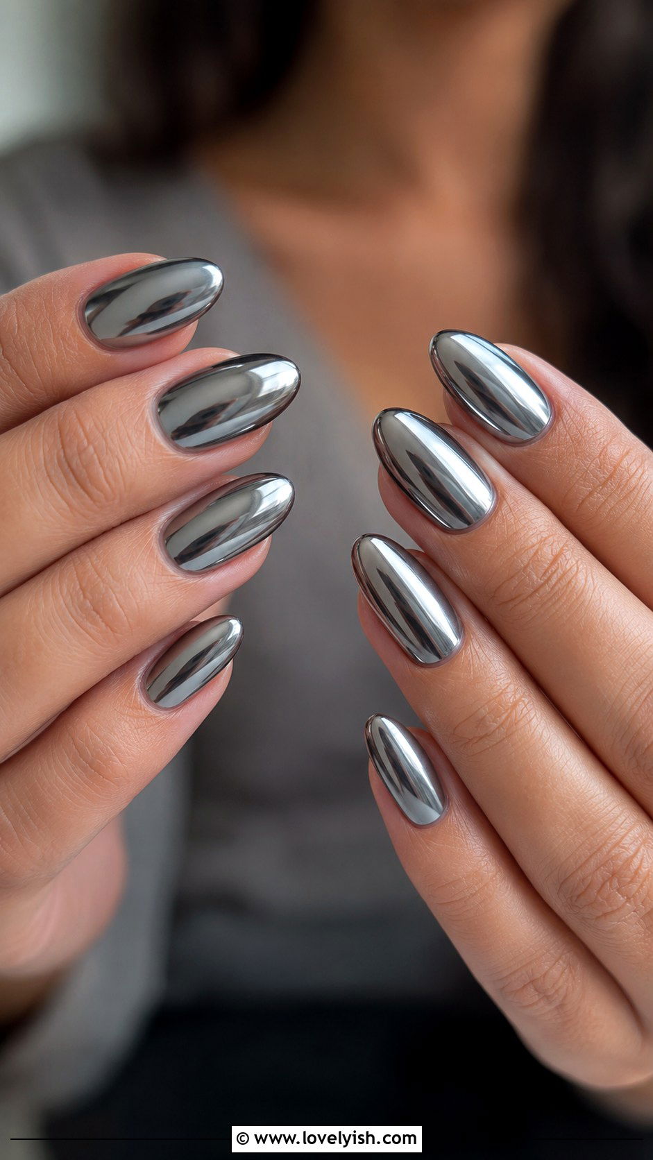 Grey Chrome Mirror Nails - 50 grey nail designs - 50 grey nail designs