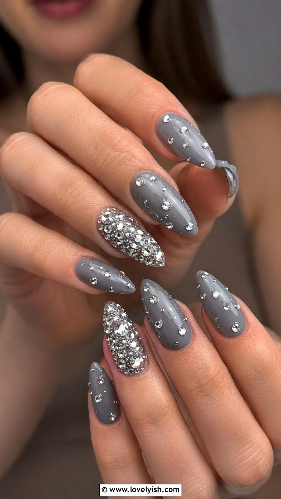 Grey French with Heart Accent Nails - 50 grey nail designs - 50 grey nail designs