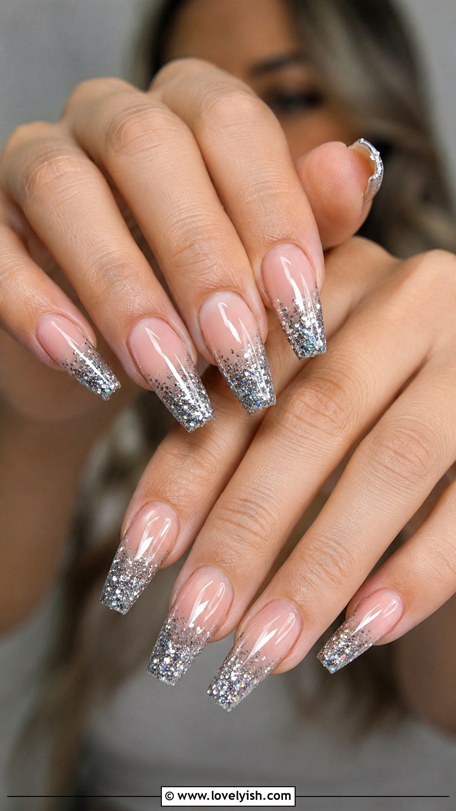 Grey Glitter Tip Nails - 50 grey nail designs - 50 grey nail designs