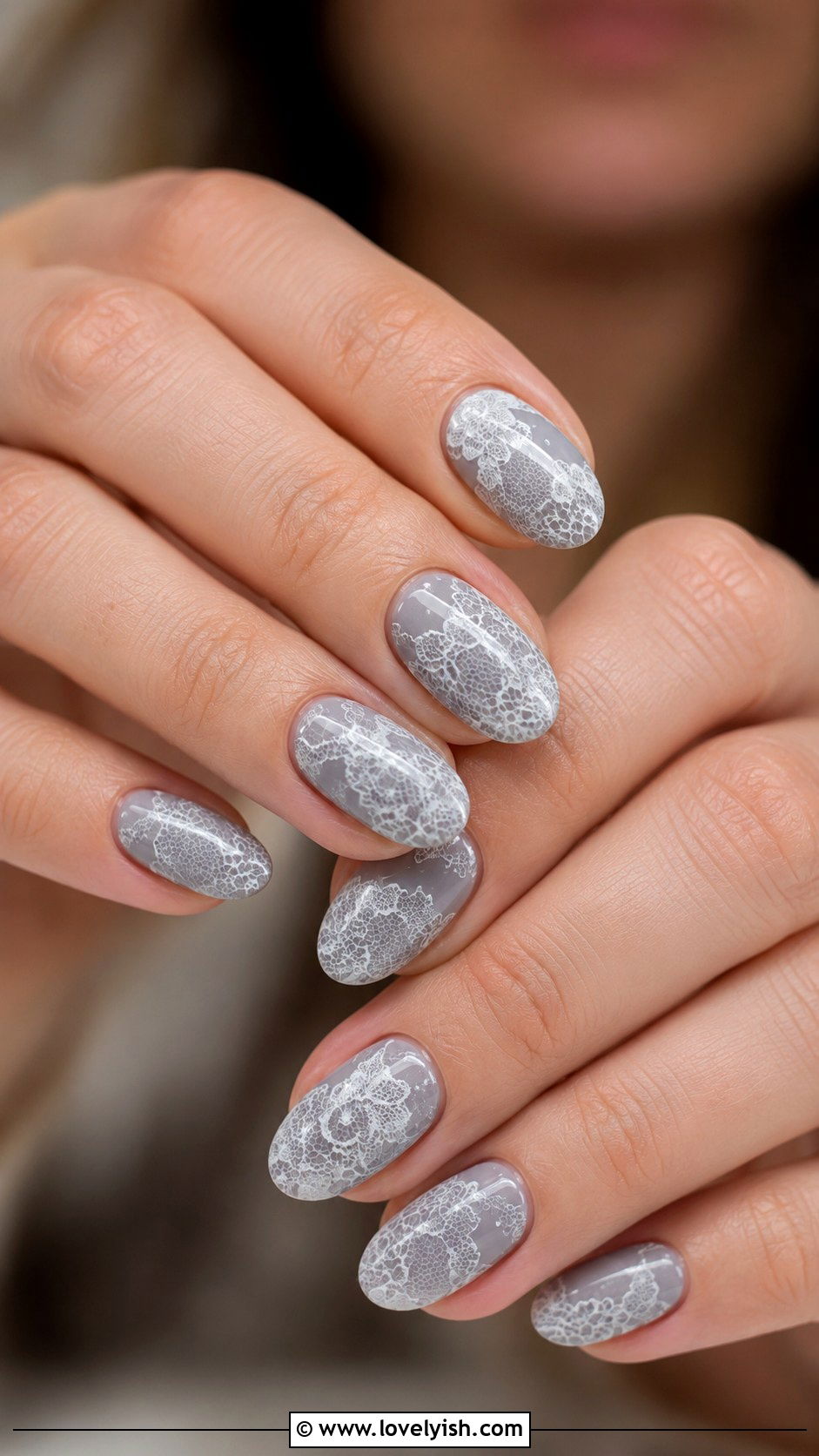 Grey Lace Pattern Nails - 50 grey nail designs - 50 grey nail designs