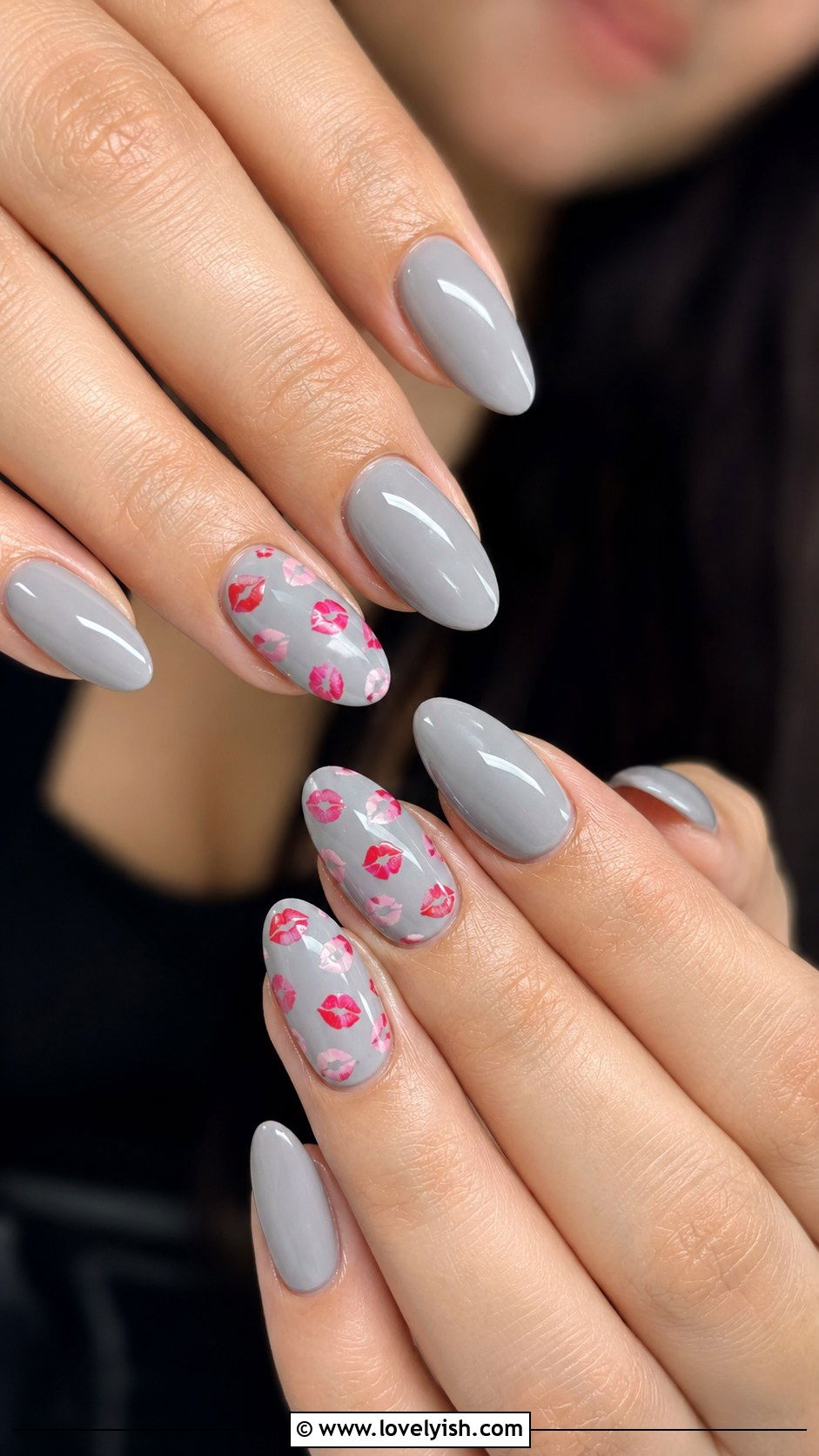Grey Lipstick Print Nails - 50 grey nail designs - 50 grey nail designs