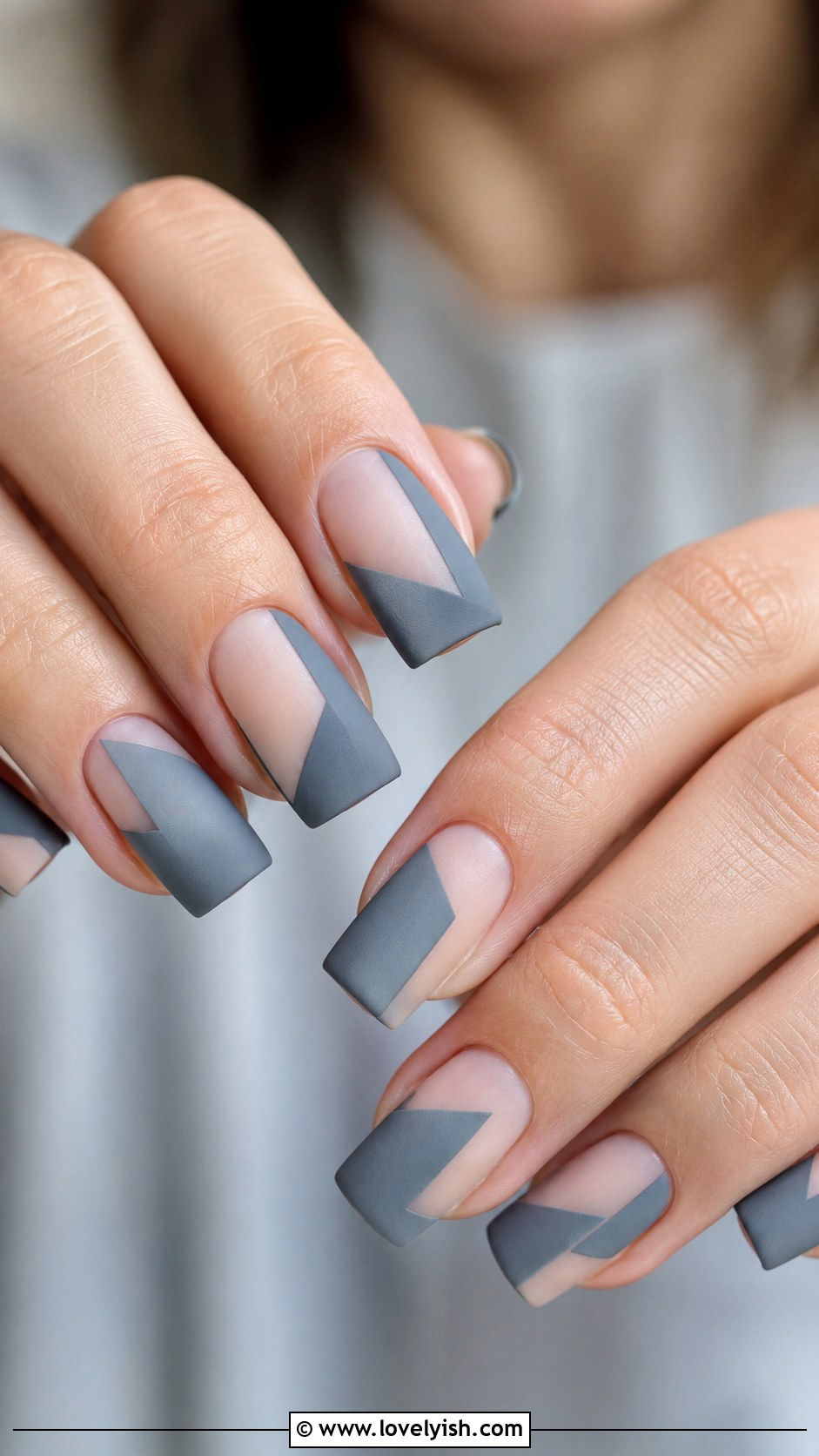 Grey Negative Space Geometric Nails - 50 grey nail designs - 50 grey nail designs