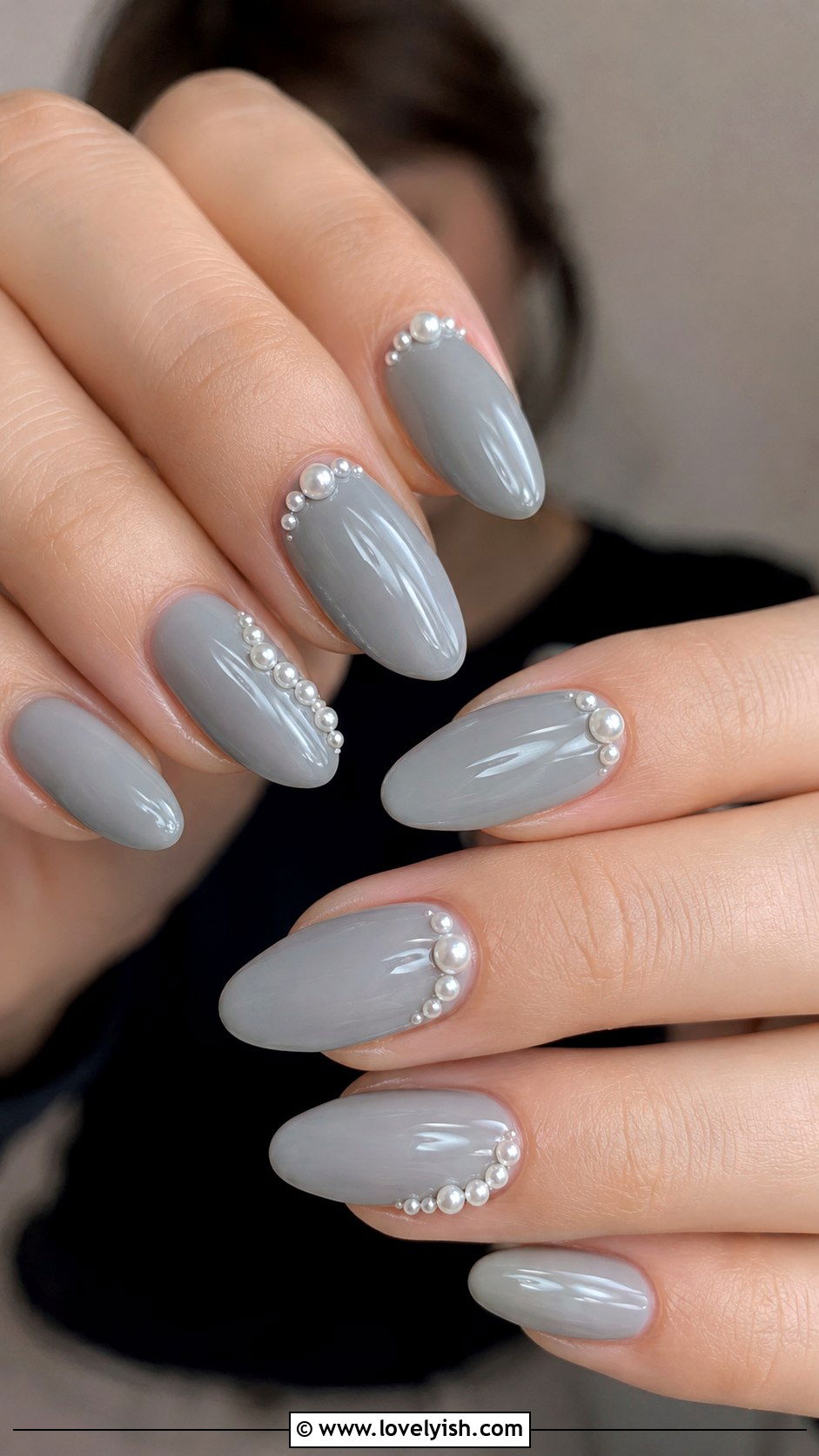 Grey Pearl Embellished Nails - 50 grey nail designs - 50 grey nail designs