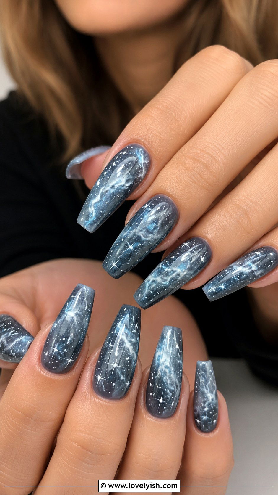 Grey Rhinestone Encrusted Nails - 50 grey nail designs - 50 grey nail designs