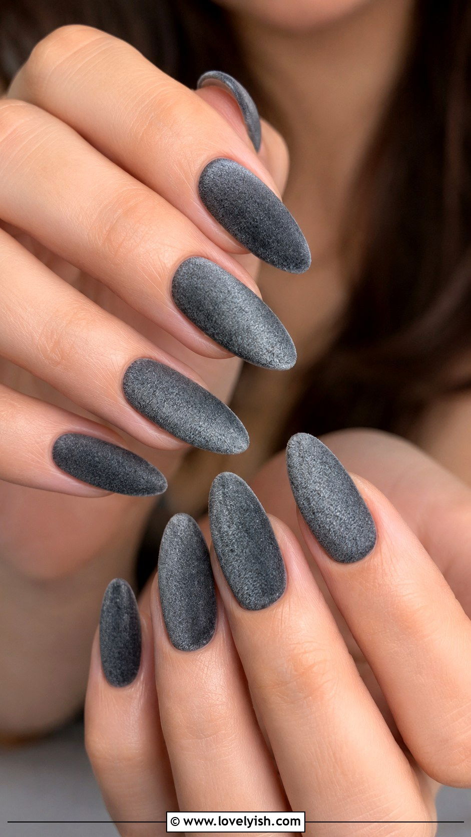 Grey Velvet Powder Nails - 50 grey nail designs - 50 grey nail designs