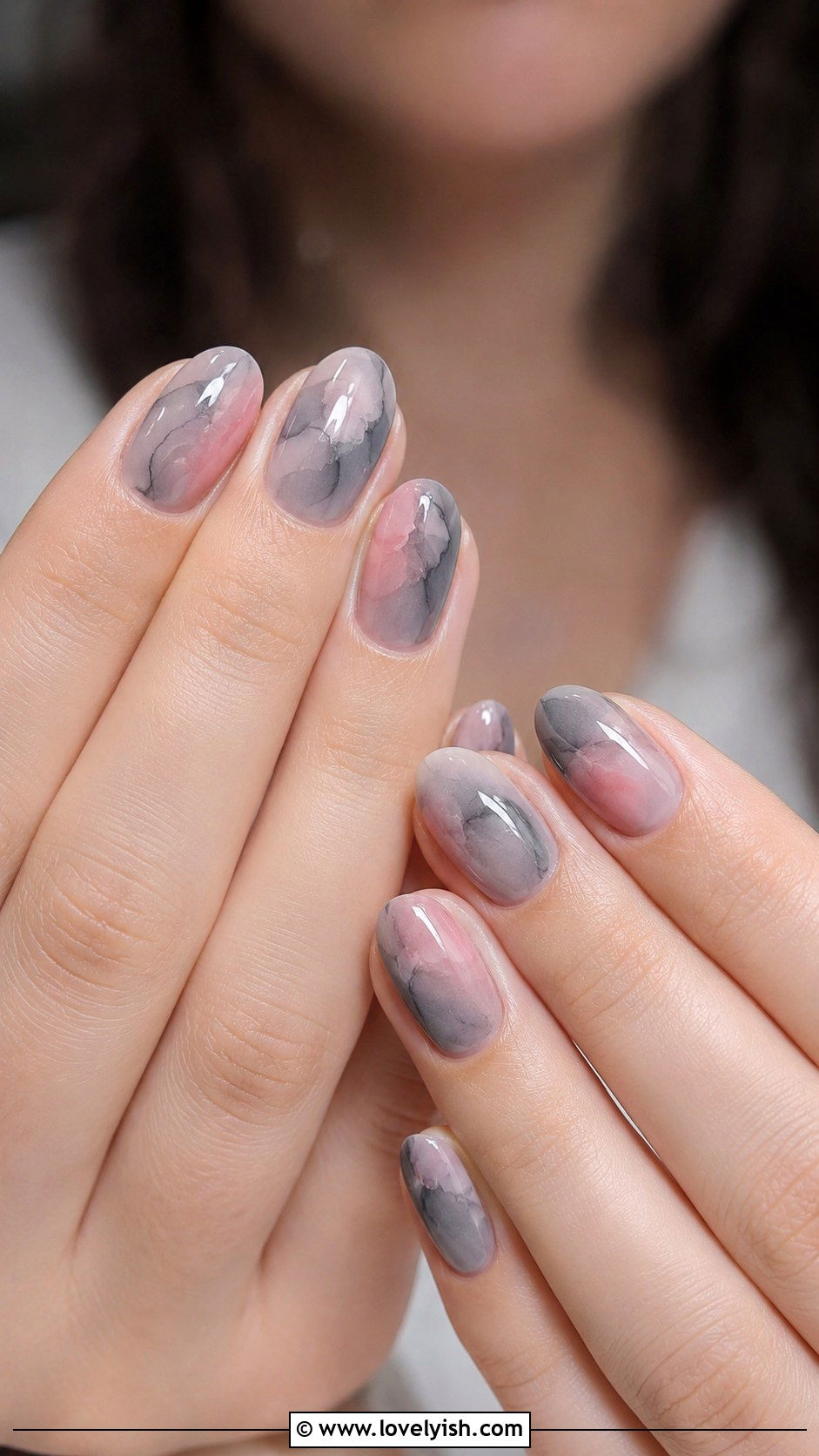 Grey Watercolor Wash Nails - 50 grey nail designs - 50 grey nail designs