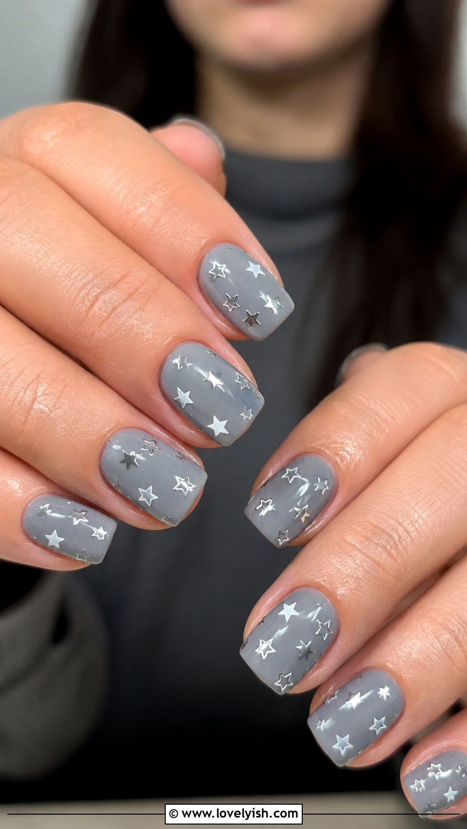 Grey Y2K Star Nails - 50 grey nail designs - 50 grey nail designs