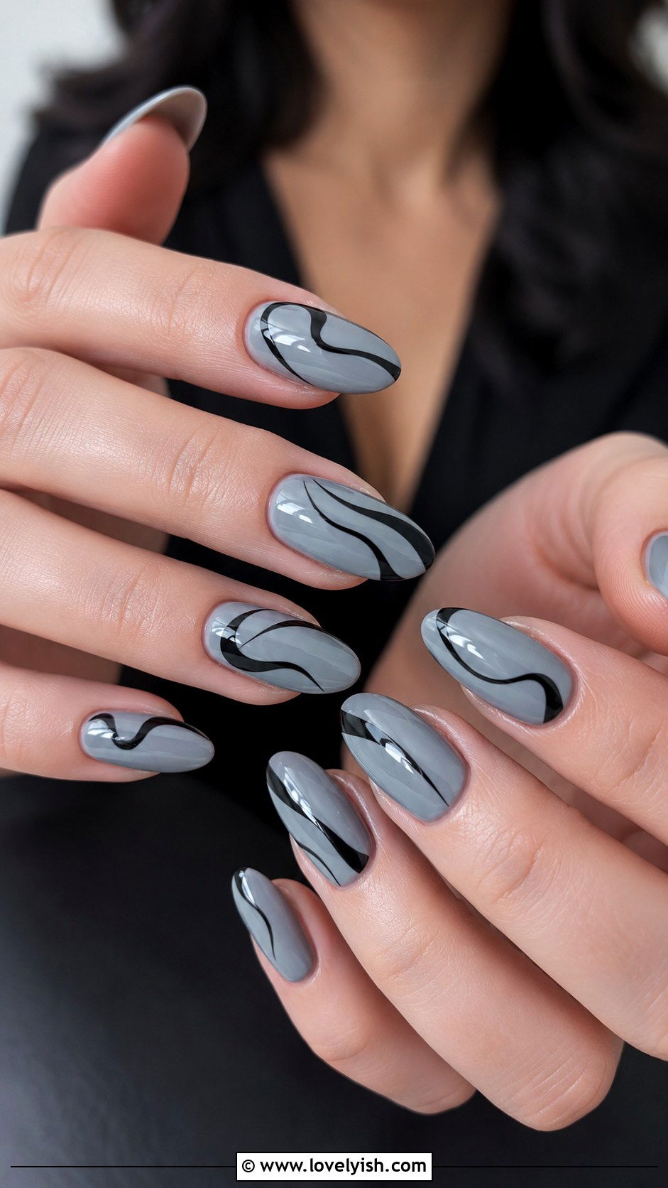 Grey and Black Swirl Nails - 50 grey nail designs - 50 grey nail designs
