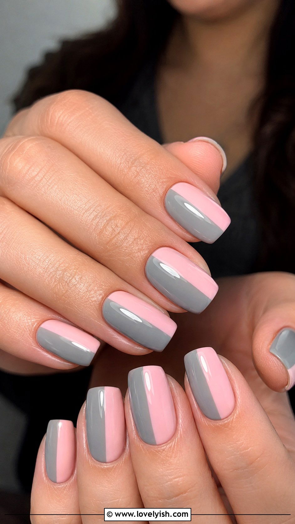 Grey and Pink Color Block Nails - 50 grey nail designs - 50 grey nail designs