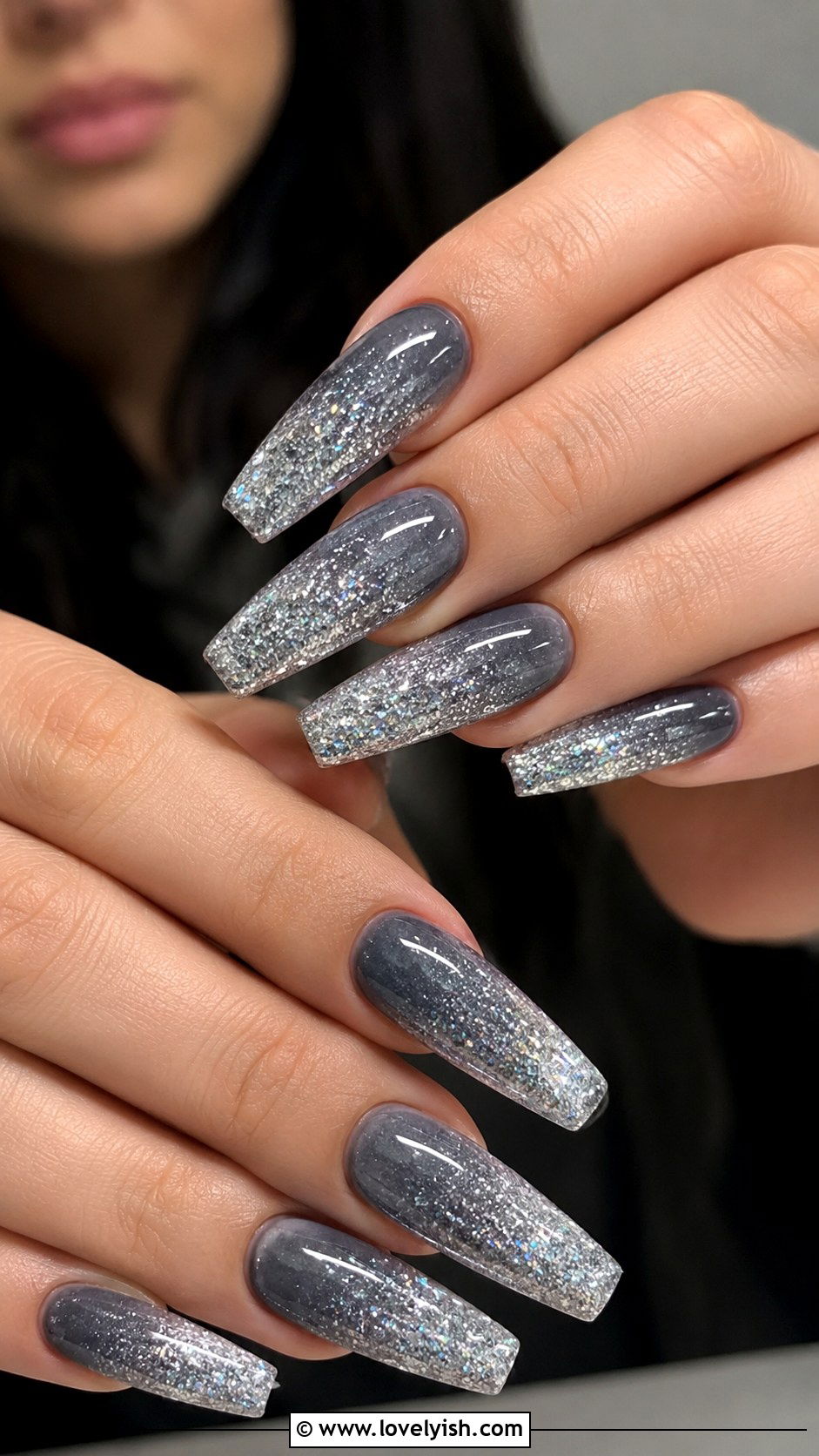 Grey and Silver Glitter Ombre Nails - 50 grey nail designs - 50 grey nail designs