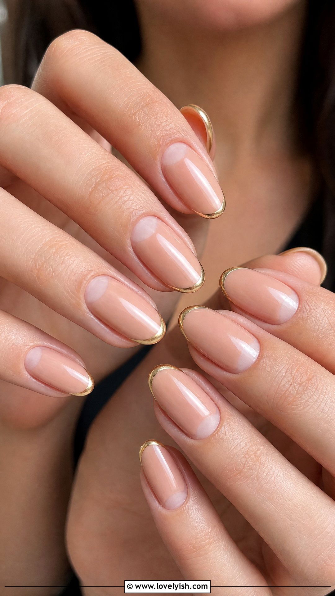 Half Moon Nude with Gold Tip Nails - 42 minimalist nail art - 42 minimalist nail art