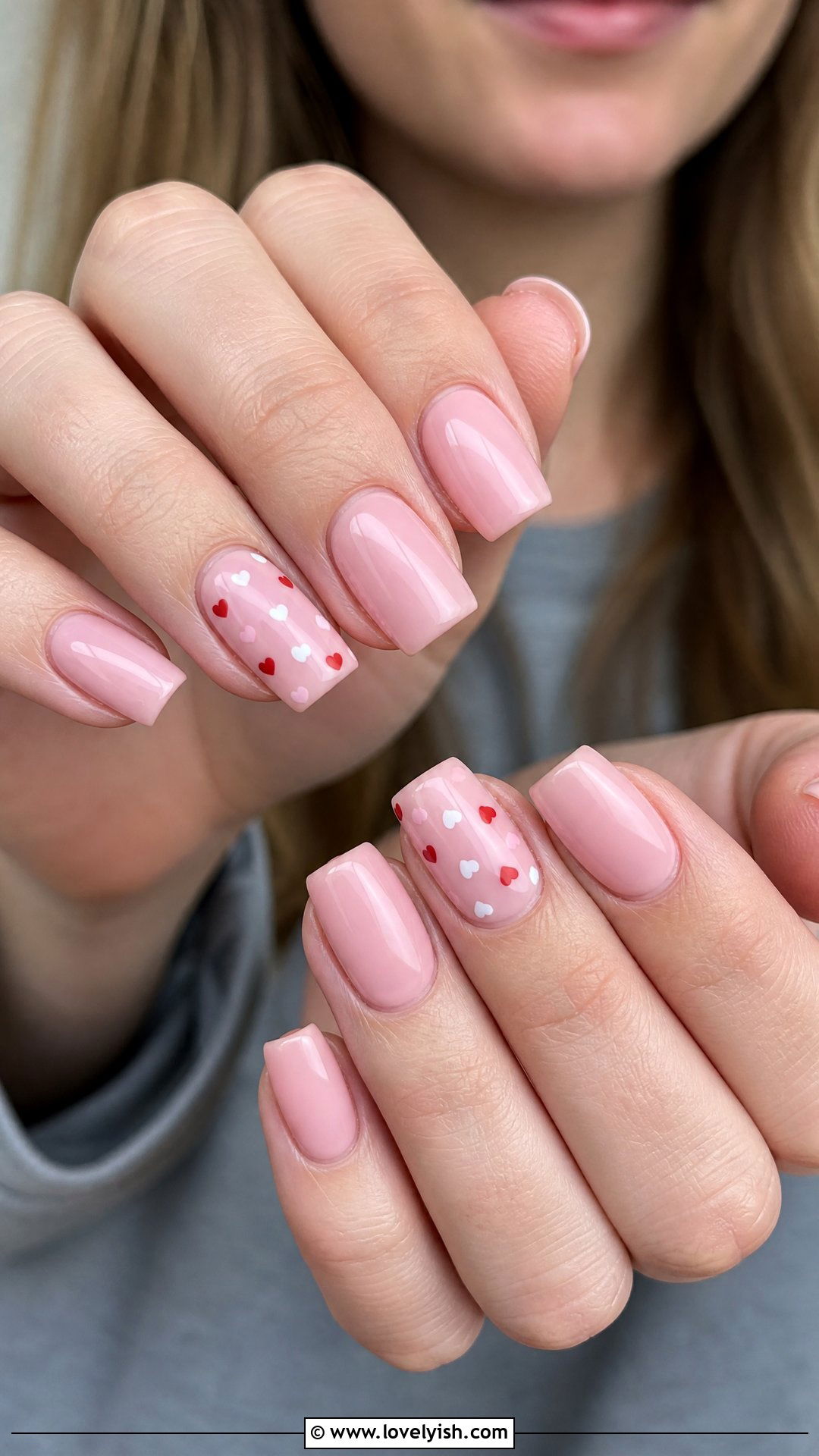 Heart Accent Pink Square Nails - 50 square nails - 50 square nails