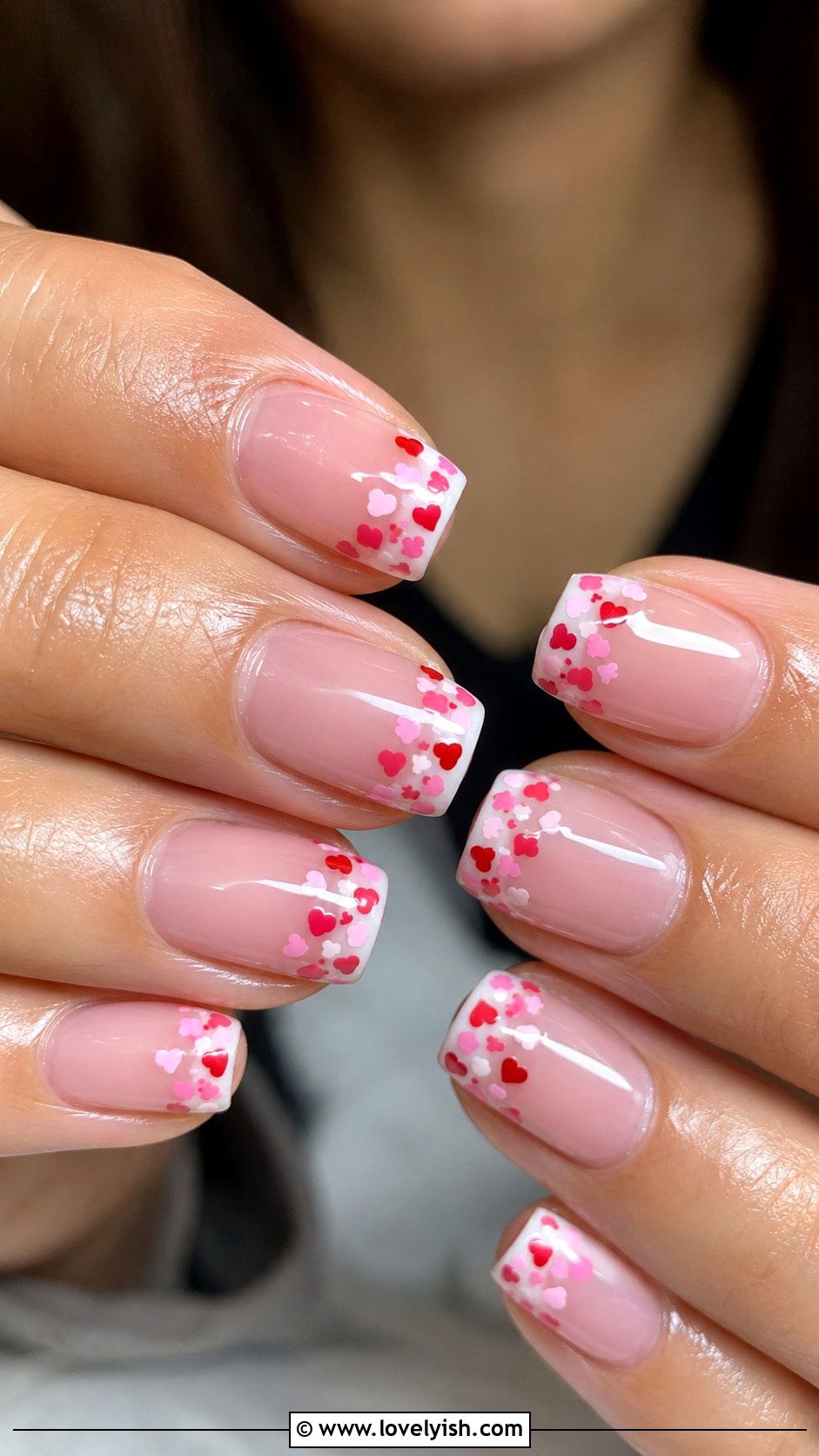Heart Confetti French Tip Nails - 50 back to school nails - 50 back to school nails