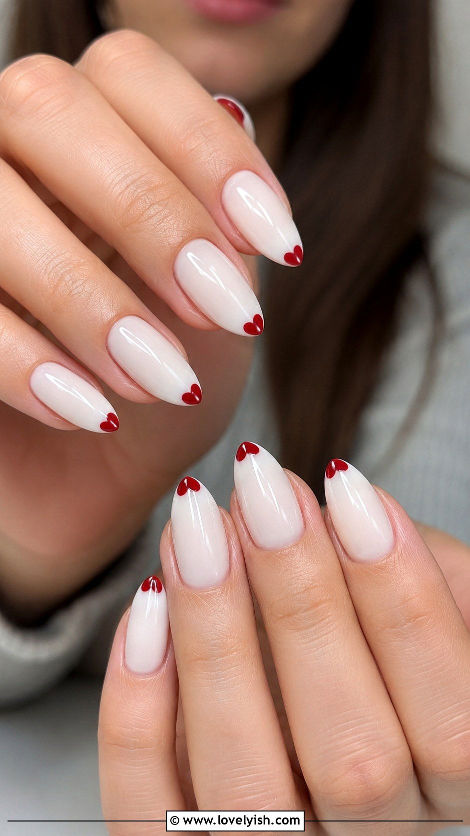 Heart French Tip Almond Nails - 50 almond french tip nails - 50 almond french tip nails