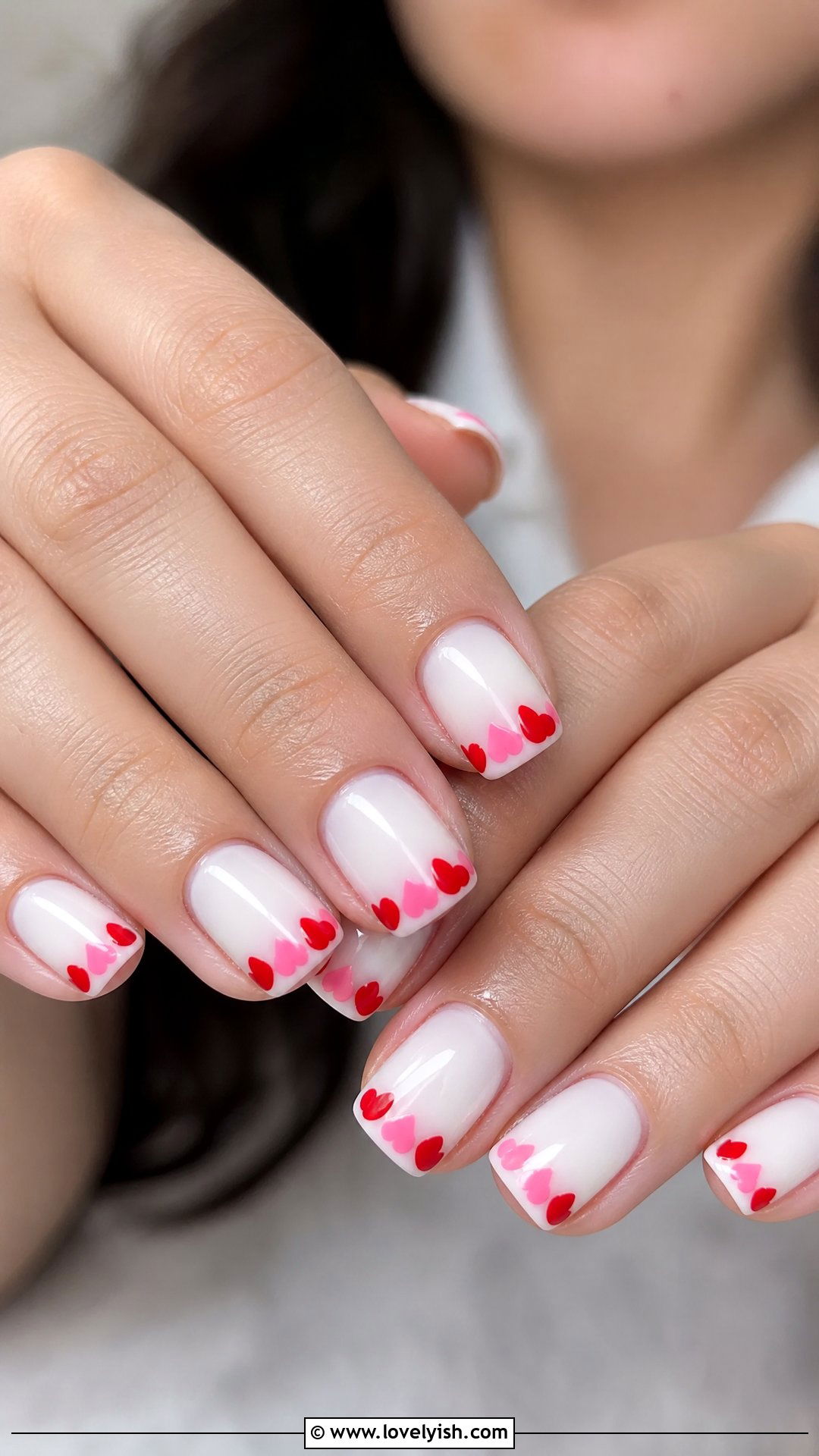 Heart French Tip Short Nails - 50 short french tip nails - 50 short french tip nails