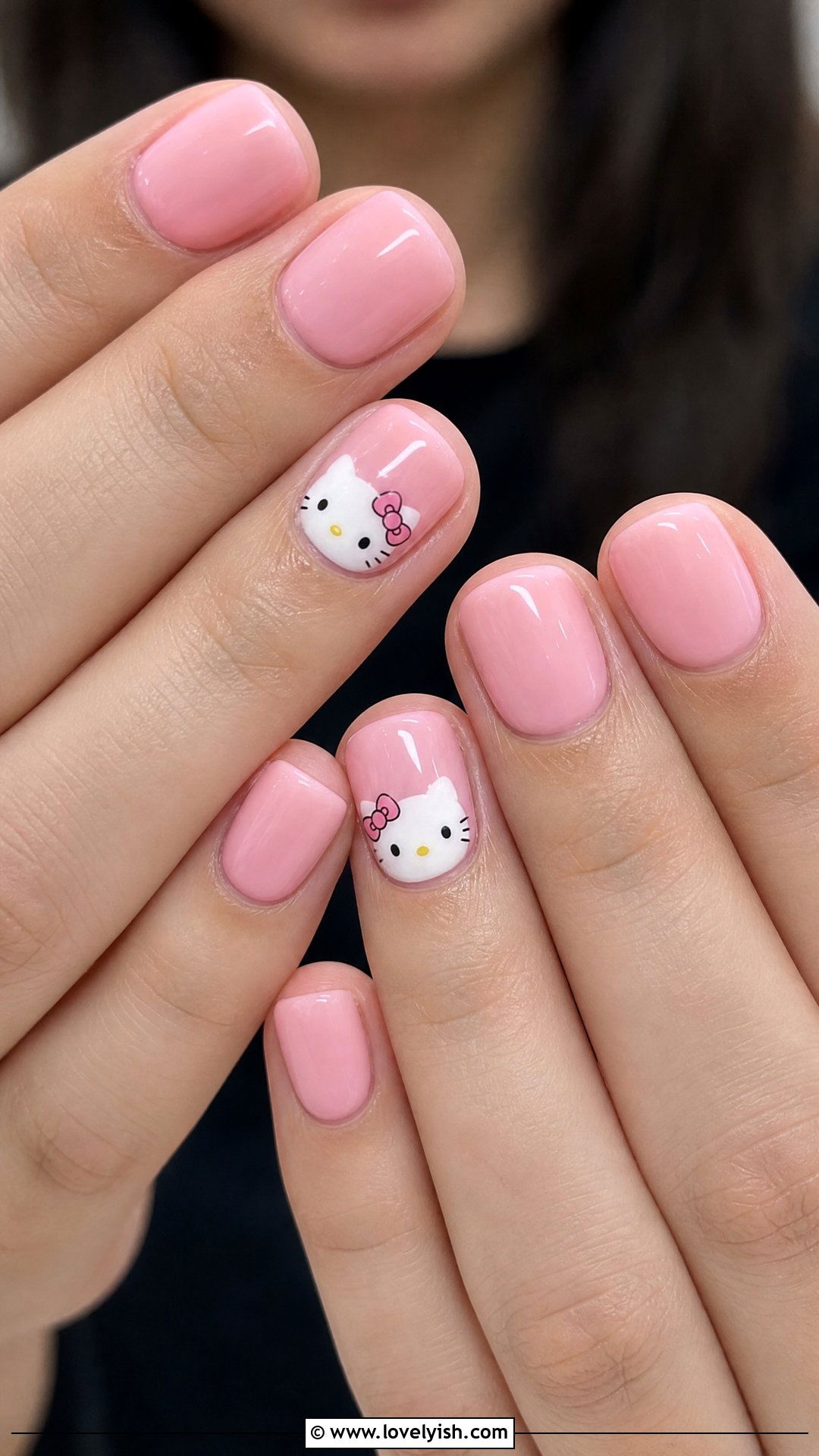 Hello Kitty Accent Nails - 30 nail designs for teens - 30 nail designs for teens