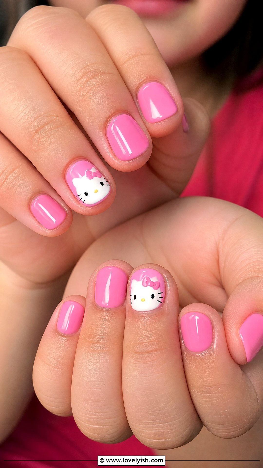 Hello Kitty Inspired Pink Nails - 32 nail designs for kids - 32 nail designs for kids