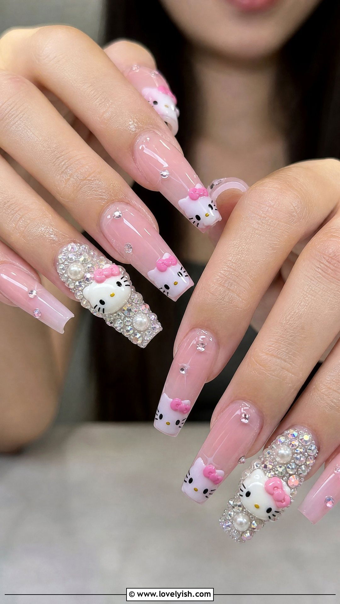 Hello Kitty Nails With Bling Accent - 25 hello kitty nail designs - 25 hello kitty nail designs